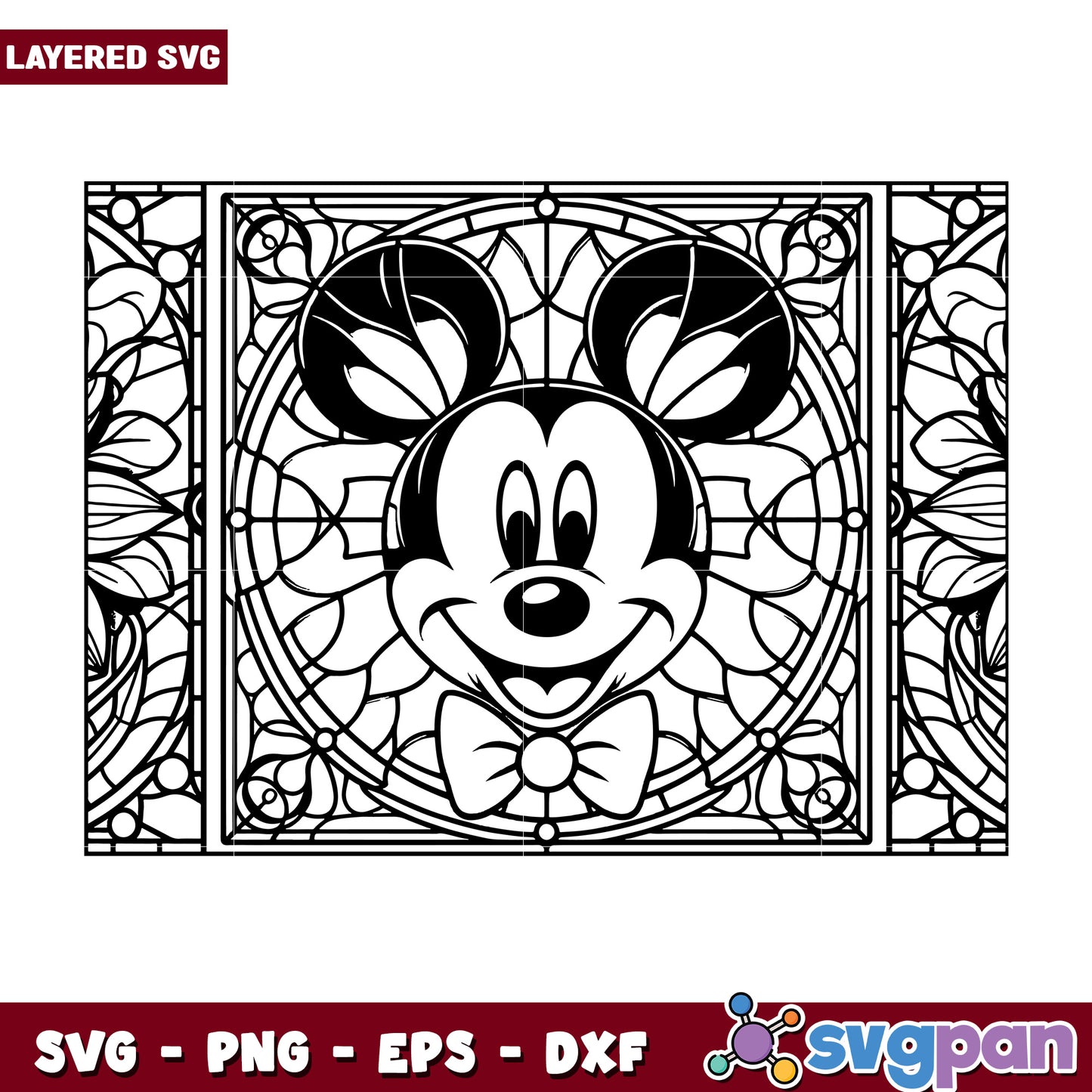 Mickey Mouse SVG Stained Glass Design for Crafts and Art