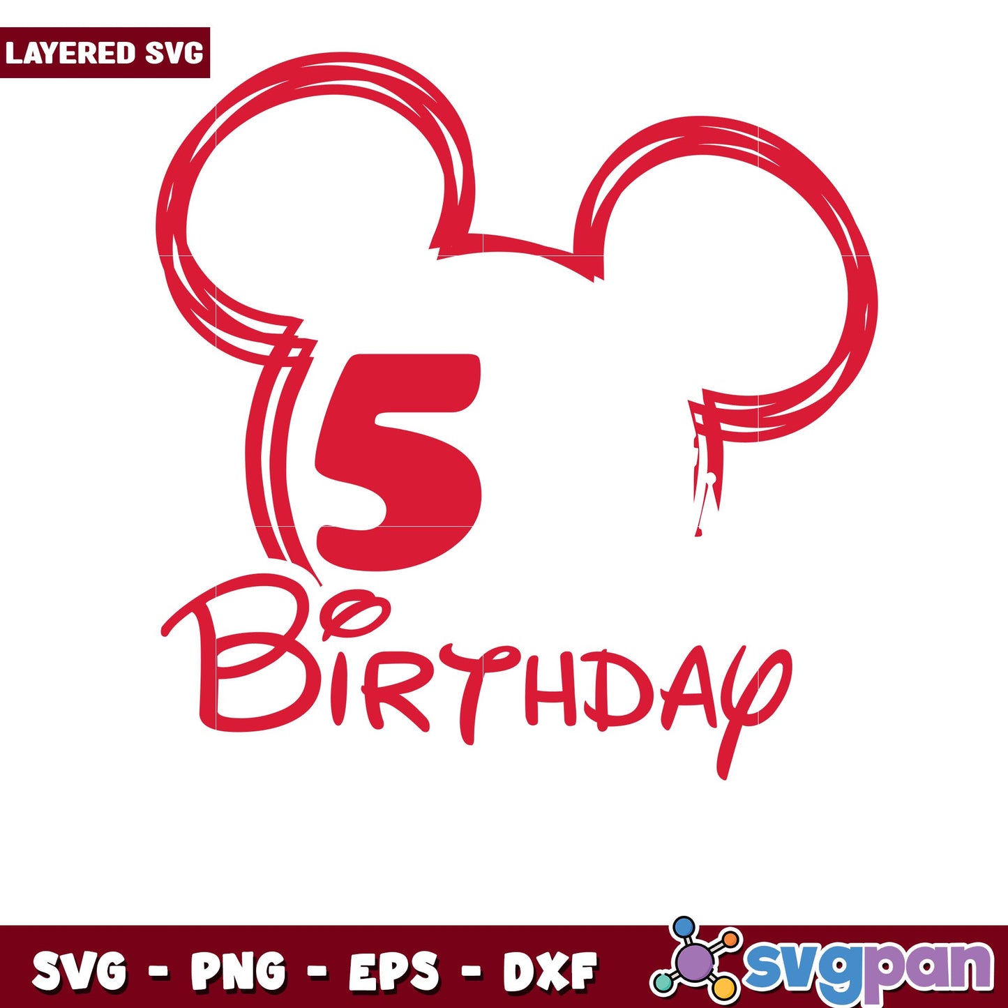 Mickey 5th Birthday Crew white svg, Disney characters svg, digital download