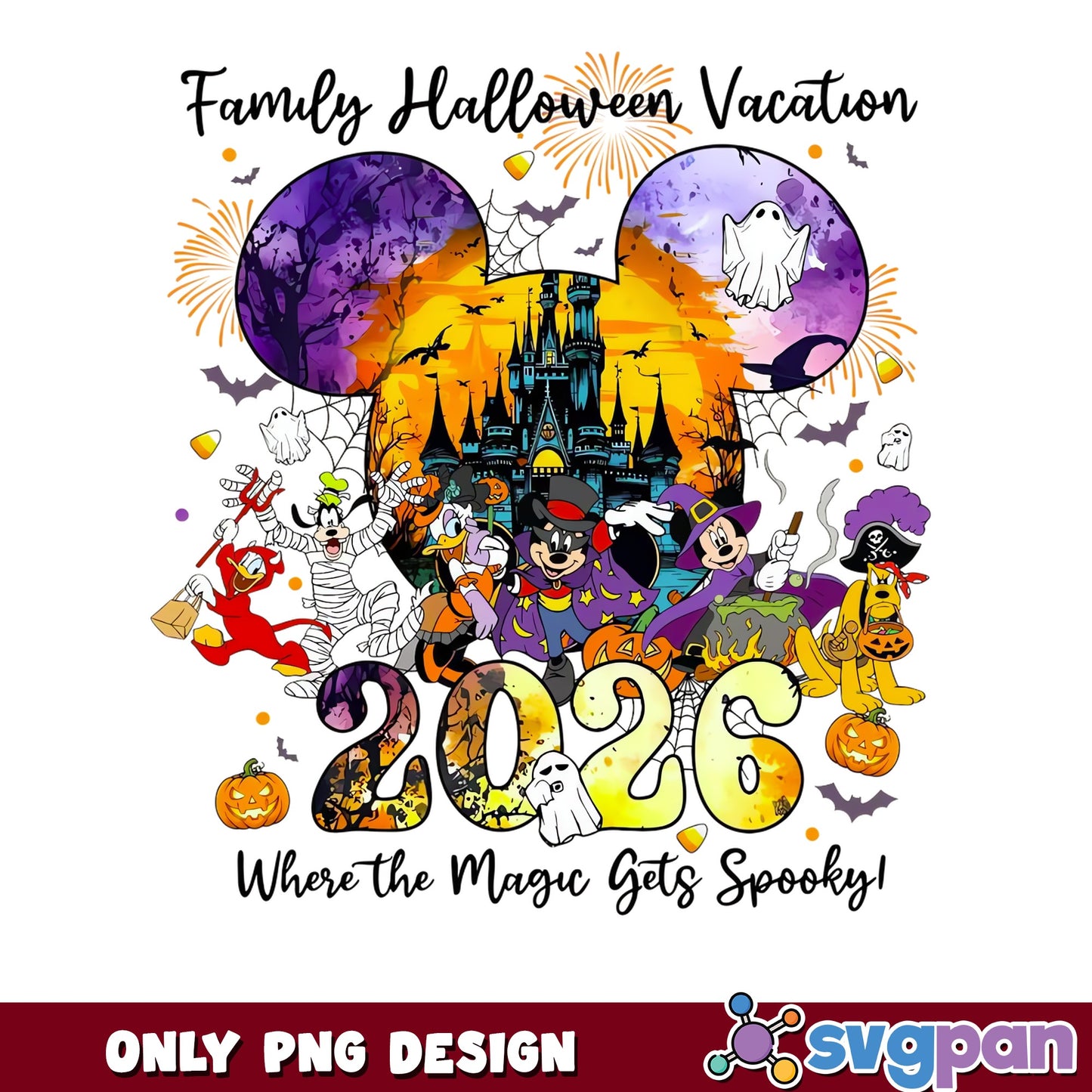 Mickey And Friends Family Halloween Vacation 2026 PNG, Disney Castle