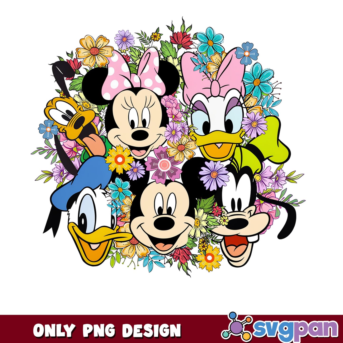 Mickey And Friends Floral PNG, Disney Characters PNG, Mickey Mouse PNG