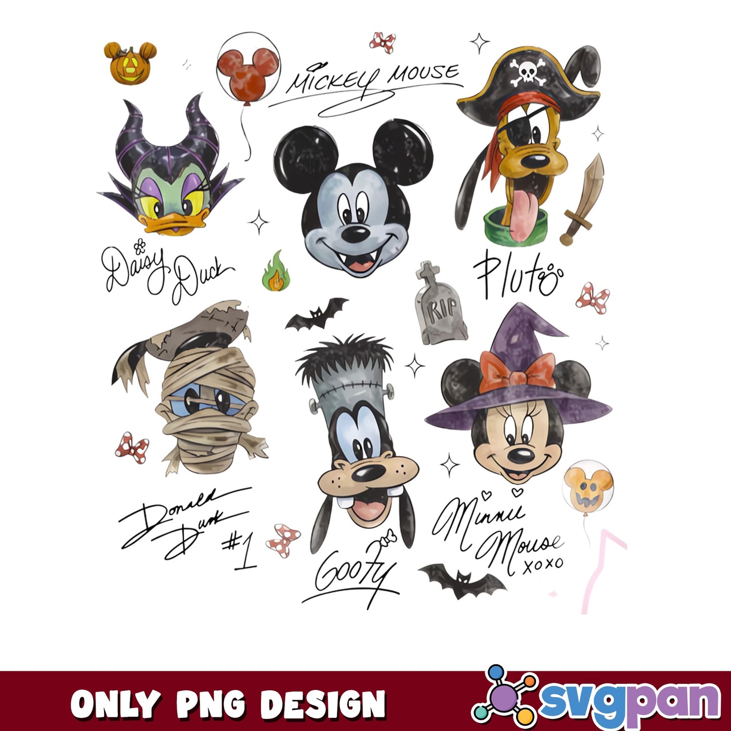 Mickey And Friends Halloween PNG, Spooky Disney Bundle PNG, Minnie Goofy PNG