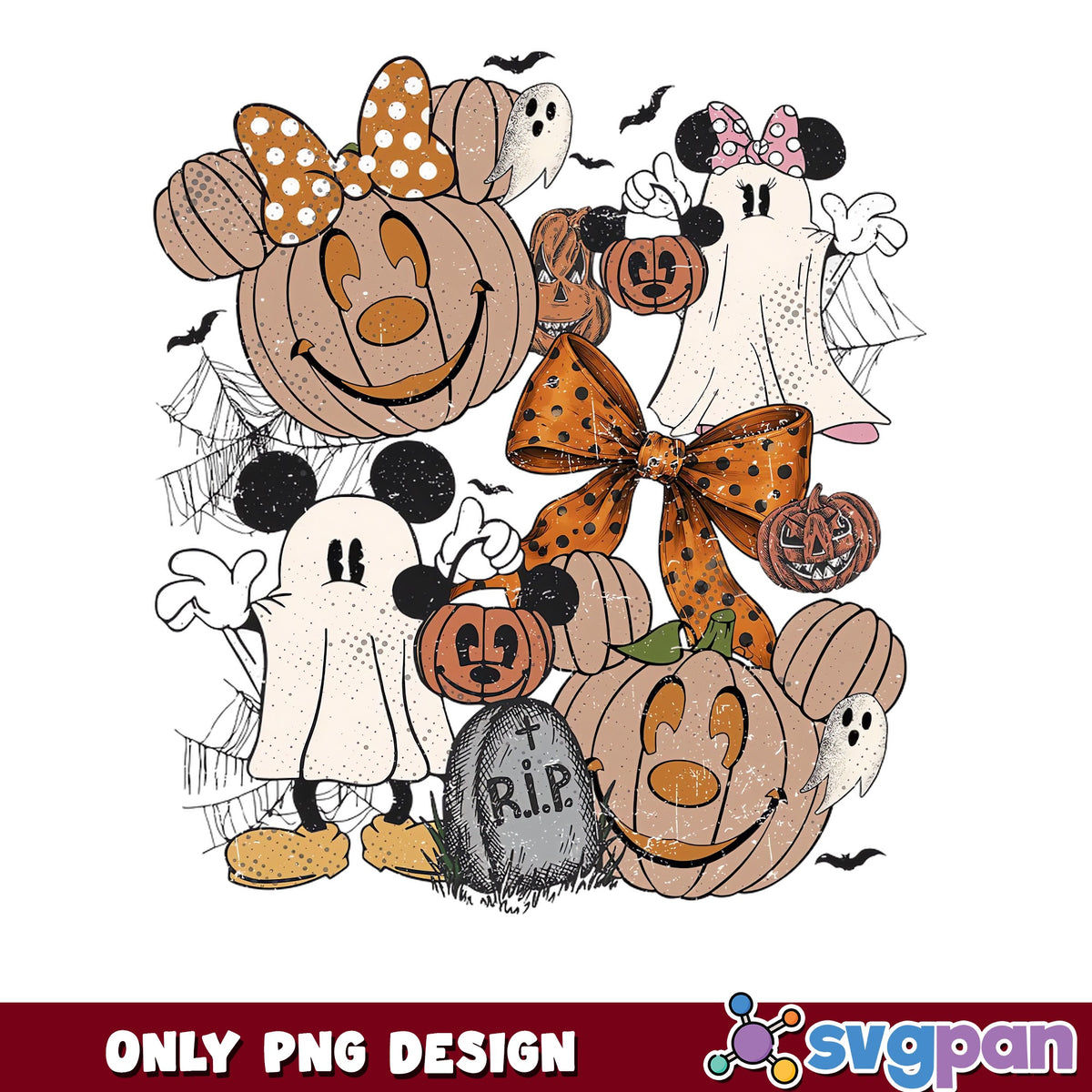 Mickey And Minnie Halloween PNG, Ghost Pumpkin Disney, Spooky PNG