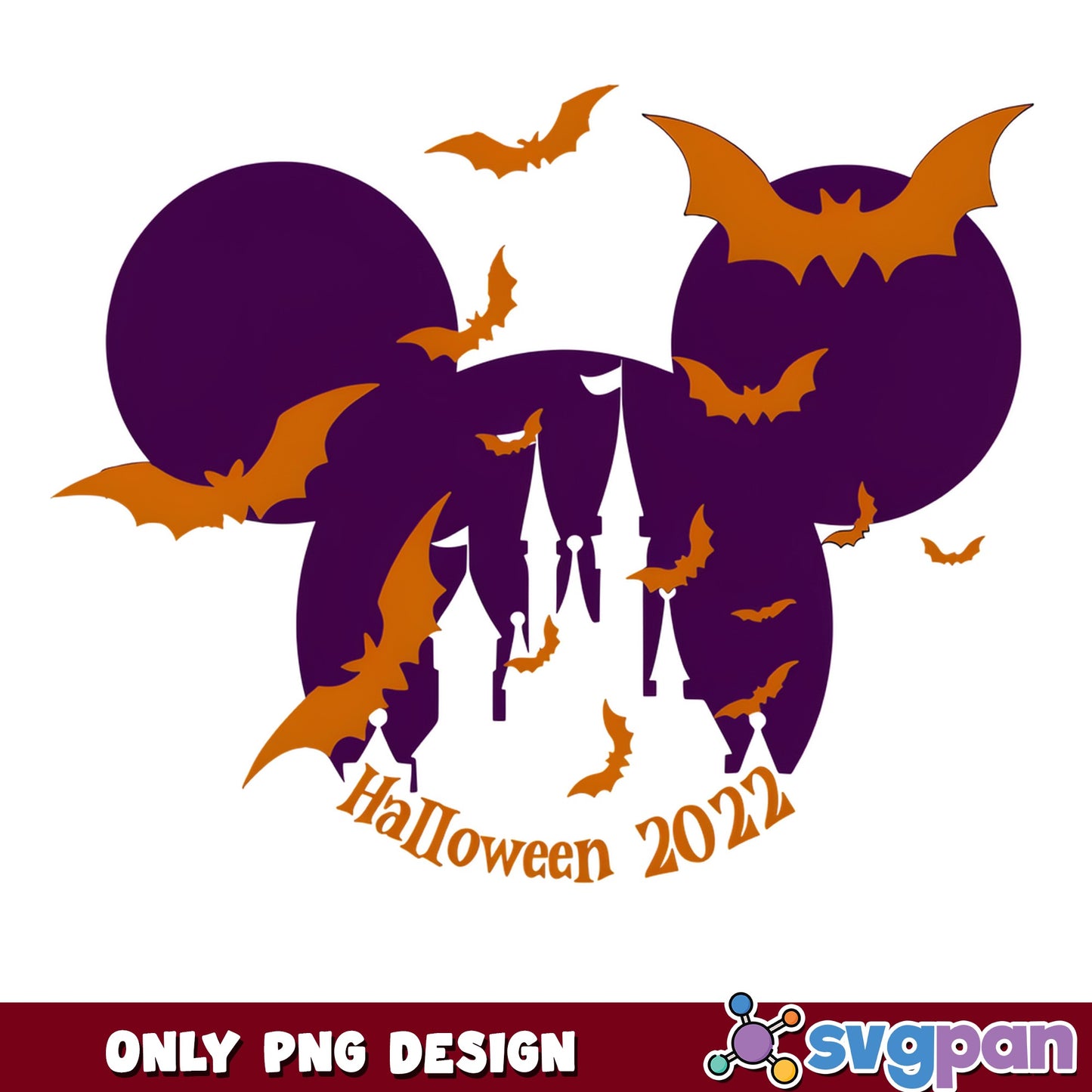 Mickey Halloween 2022 Castle PNG, Disney Bats Mickey Head PNG, Spooky PNG