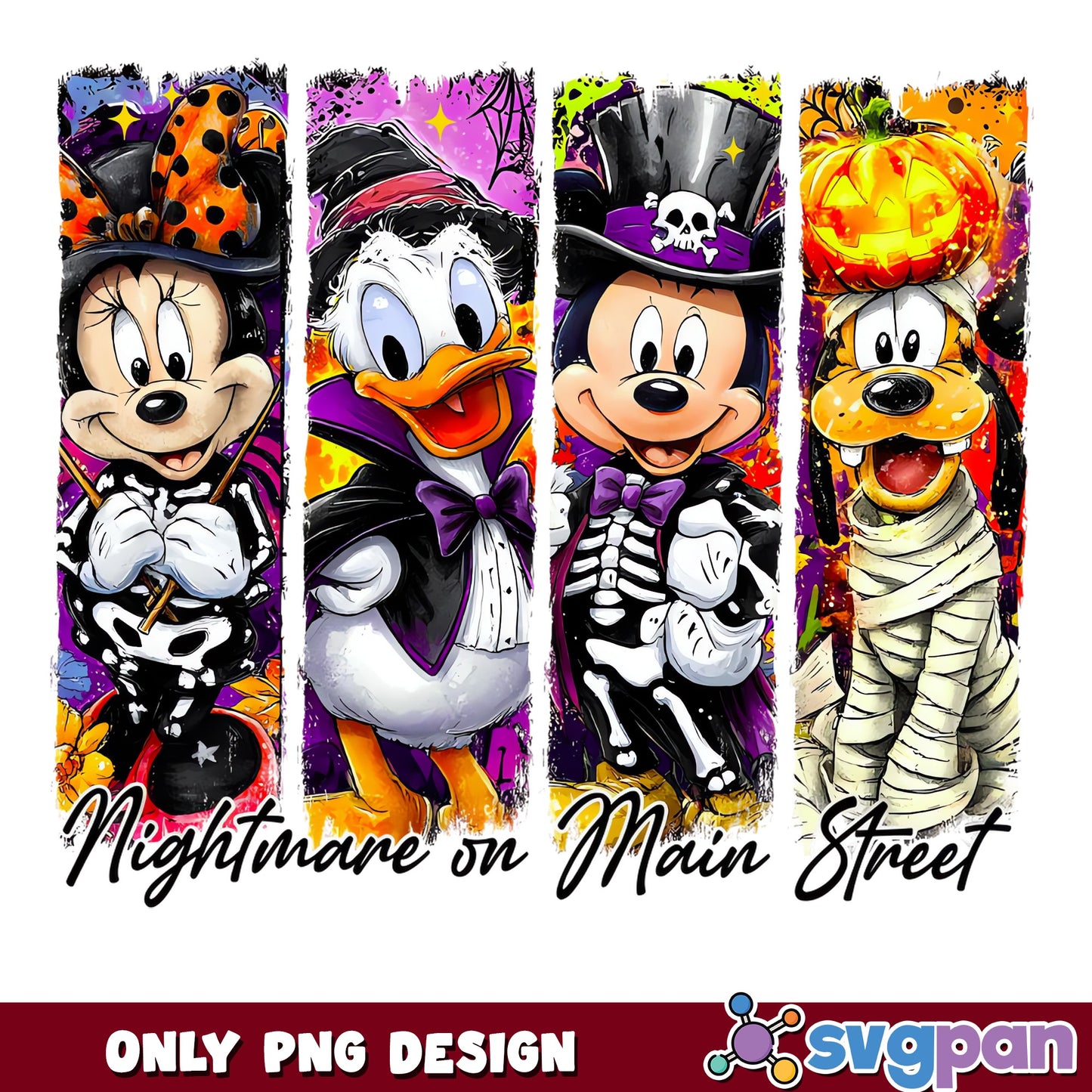 Mickey Minnie Donald Goofy Nightmare Main Street PNG, Halloween Disney