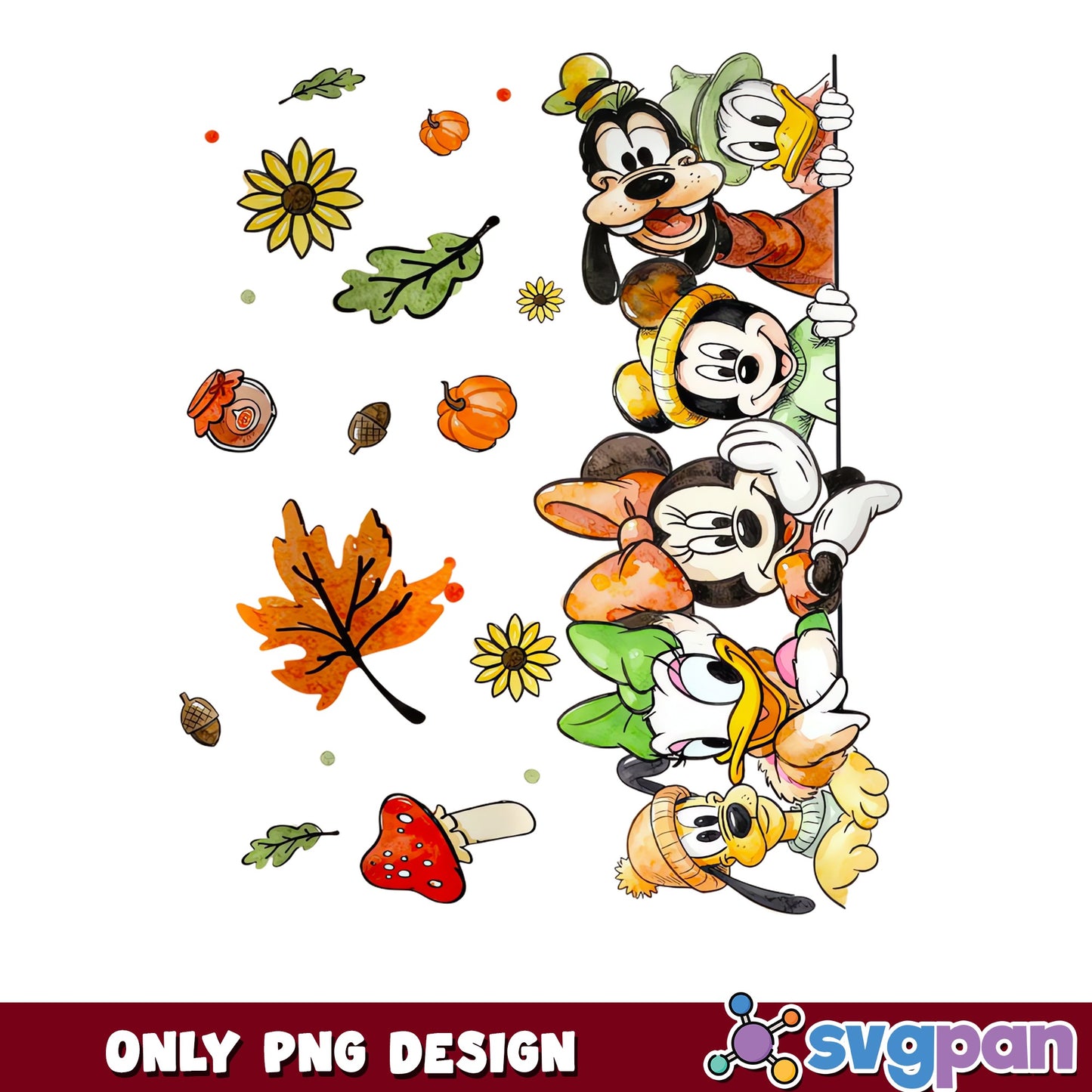 Mickey Minnie Goofy Pluto Fall Peeking Autumn PNG, Donald Duck, PNG