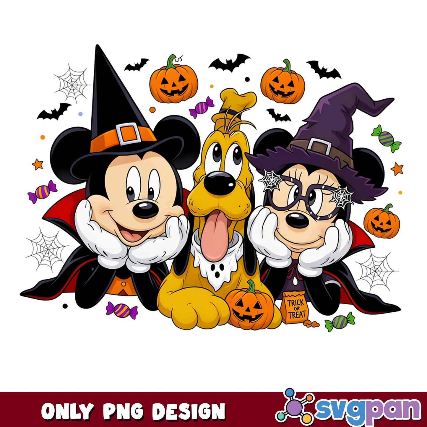 Mickey Minnie Pluto Halloween PNG, Disney Halloween PNG, Trick Or Treat PNG