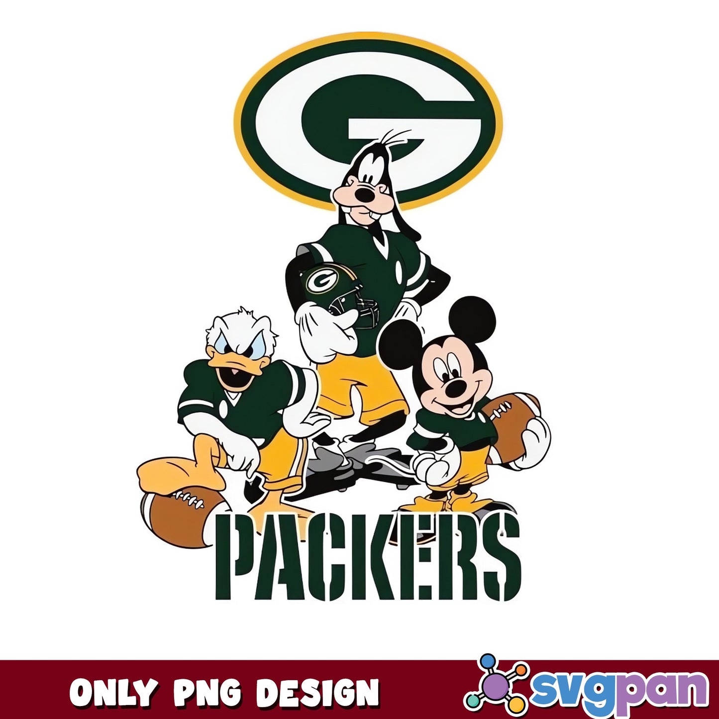 Mickey Mouse Green Bay Packers PNG, Disney NFL PNG, Football PNG