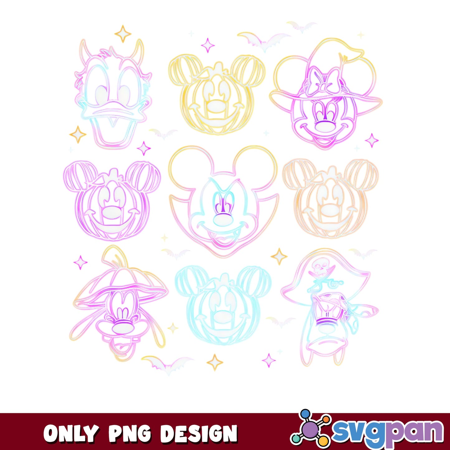 Mickey Mouse Halloween Neon Outline PNG, Disney Pumpkin Costumes