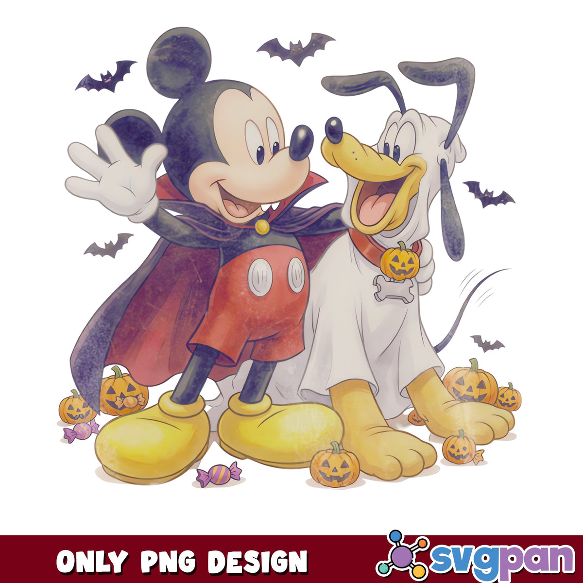 Mickey Mouse Pluto Vampire Halloween PNG, Disney Spooky, Halloween PNG