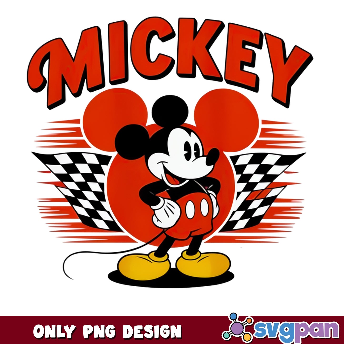 Mickey Mouse Racing Checkered Flag PNG, Disney PNG, Retro Mickey PNG