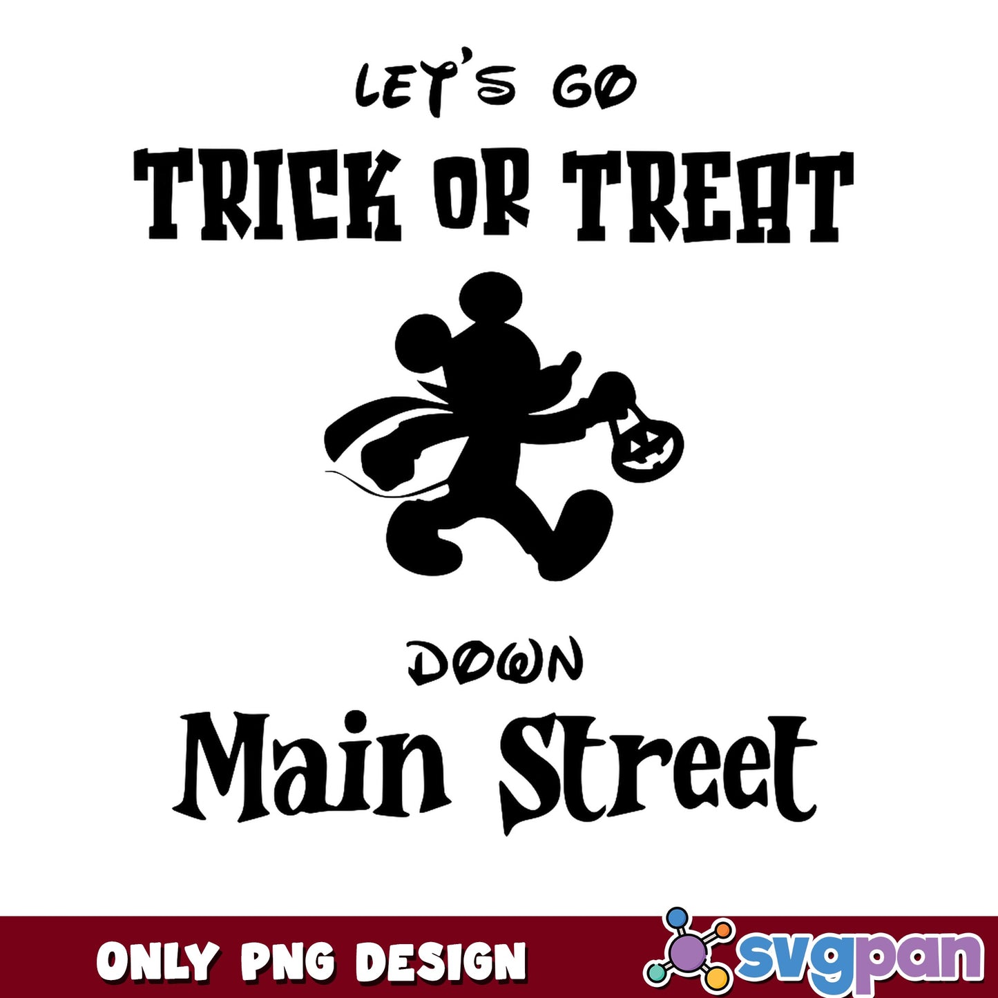 Mickey Mouse Trick Or Treat Down Main Street PNG, Halloween PNG, Disney PNG