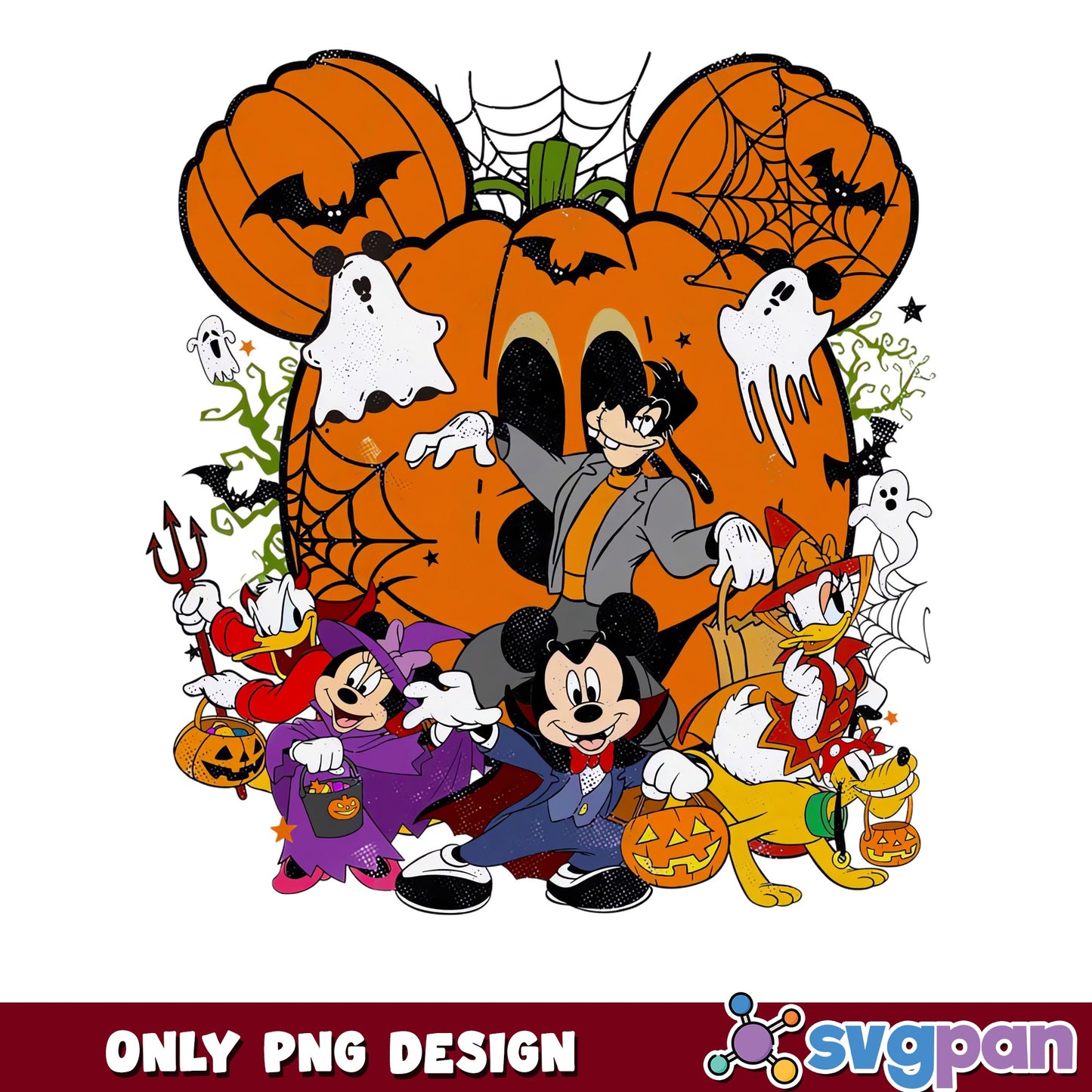 Mickey Mouse Vampire Witch Pumpkin Halloween Friends PNG, Disney, PNG