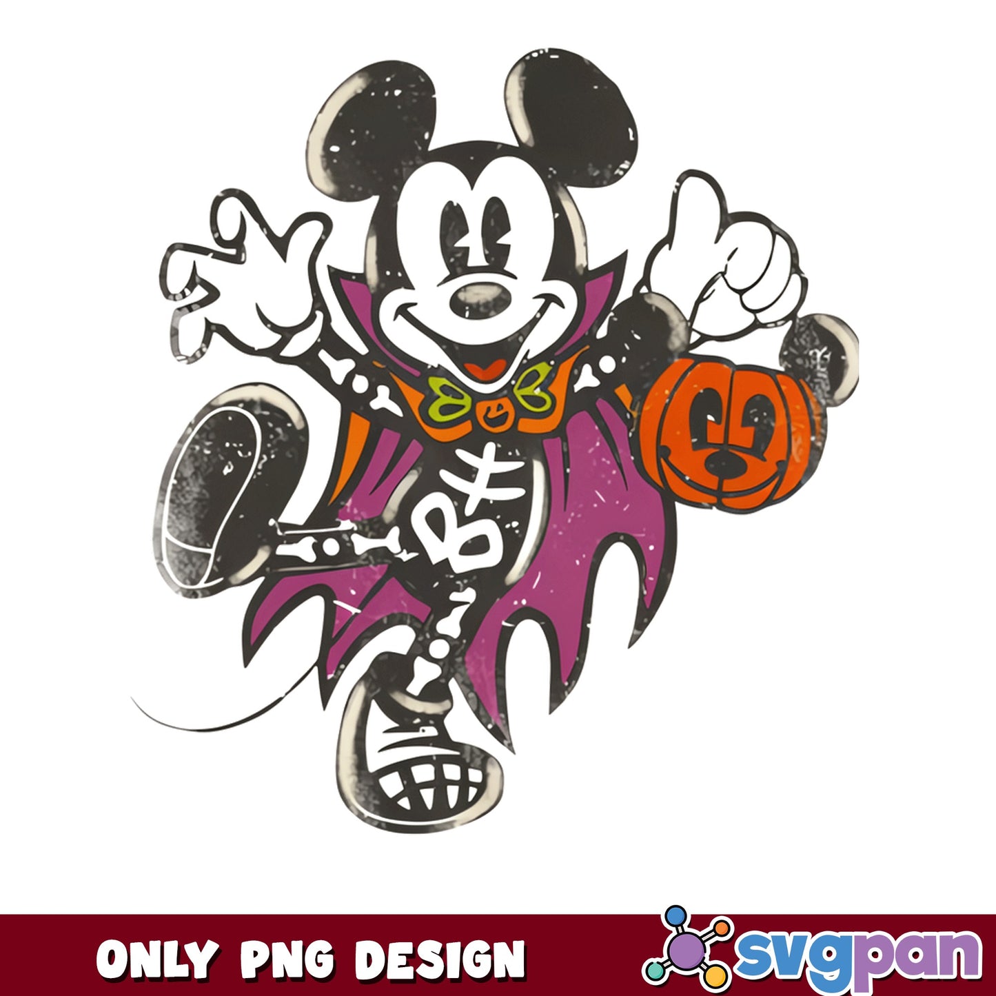 Mickey Vampire Skeleton Halloween PNG, Disney Pumpkin PNG, Retro Mickey PNG