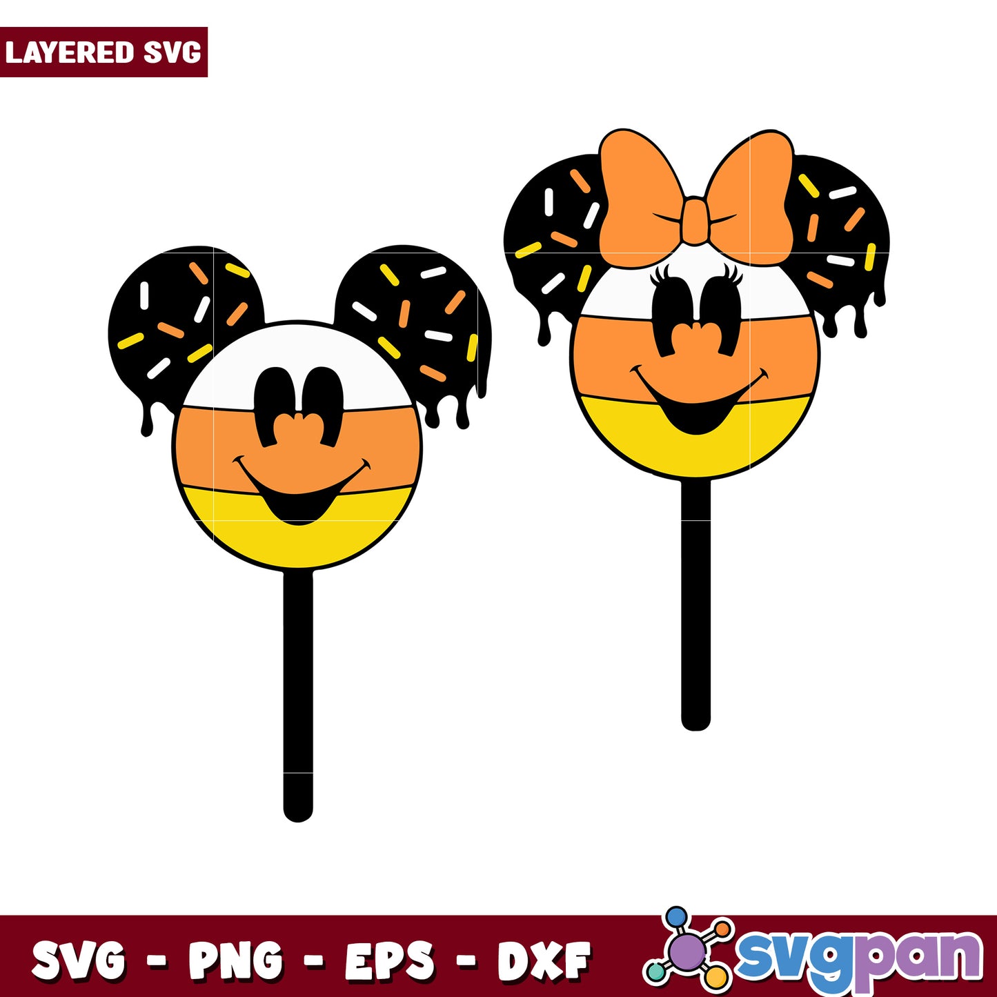 Mickey and Minnie Candy Corn SVG Design, Perfect for Halloween Crafts