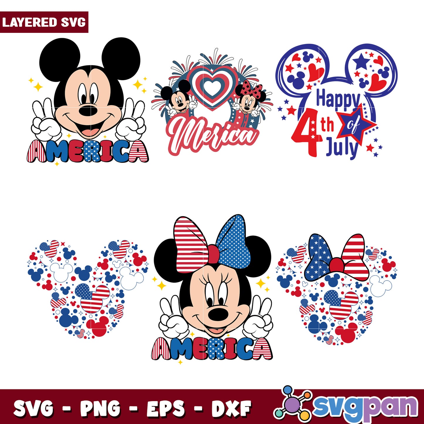 Mickey and Minnie Fourth of July SVG Bundle Pack