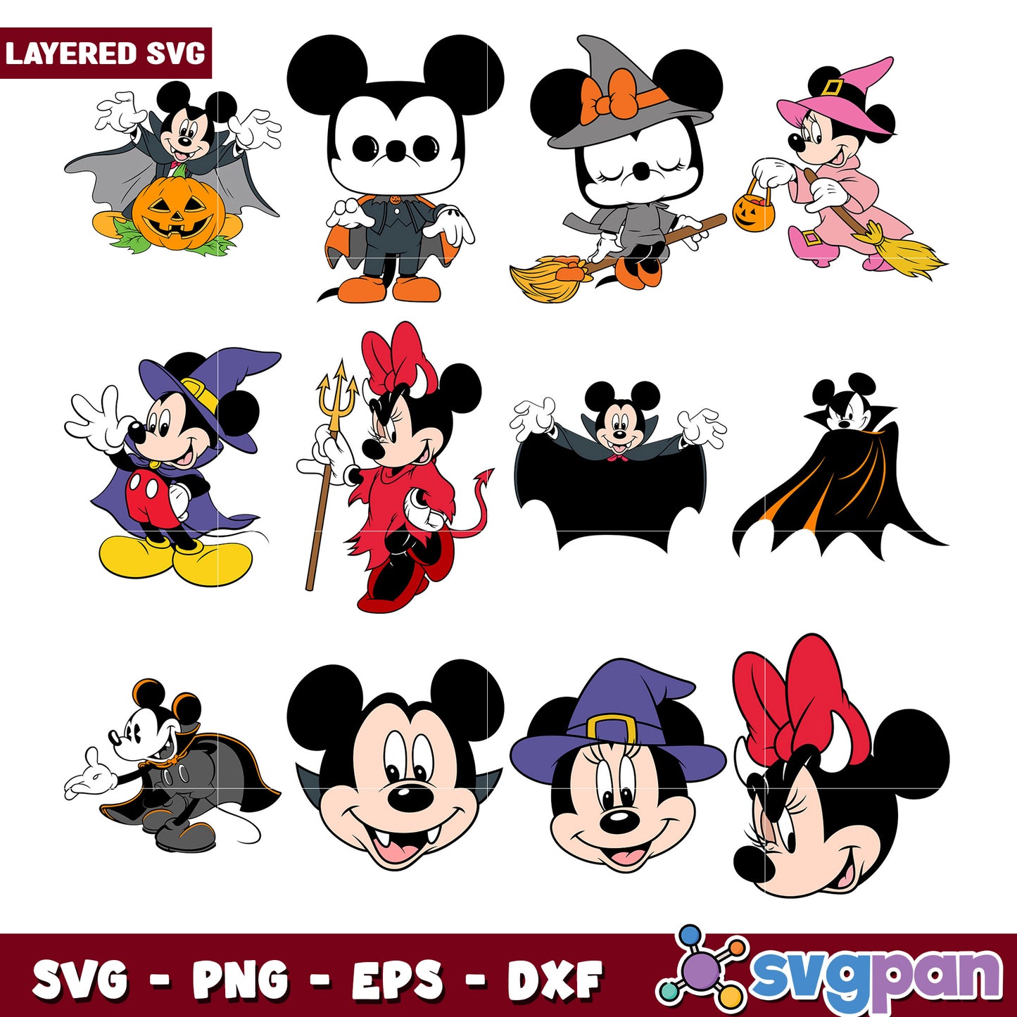 Mickey and Minnie Halloween Bundle SVG Designs