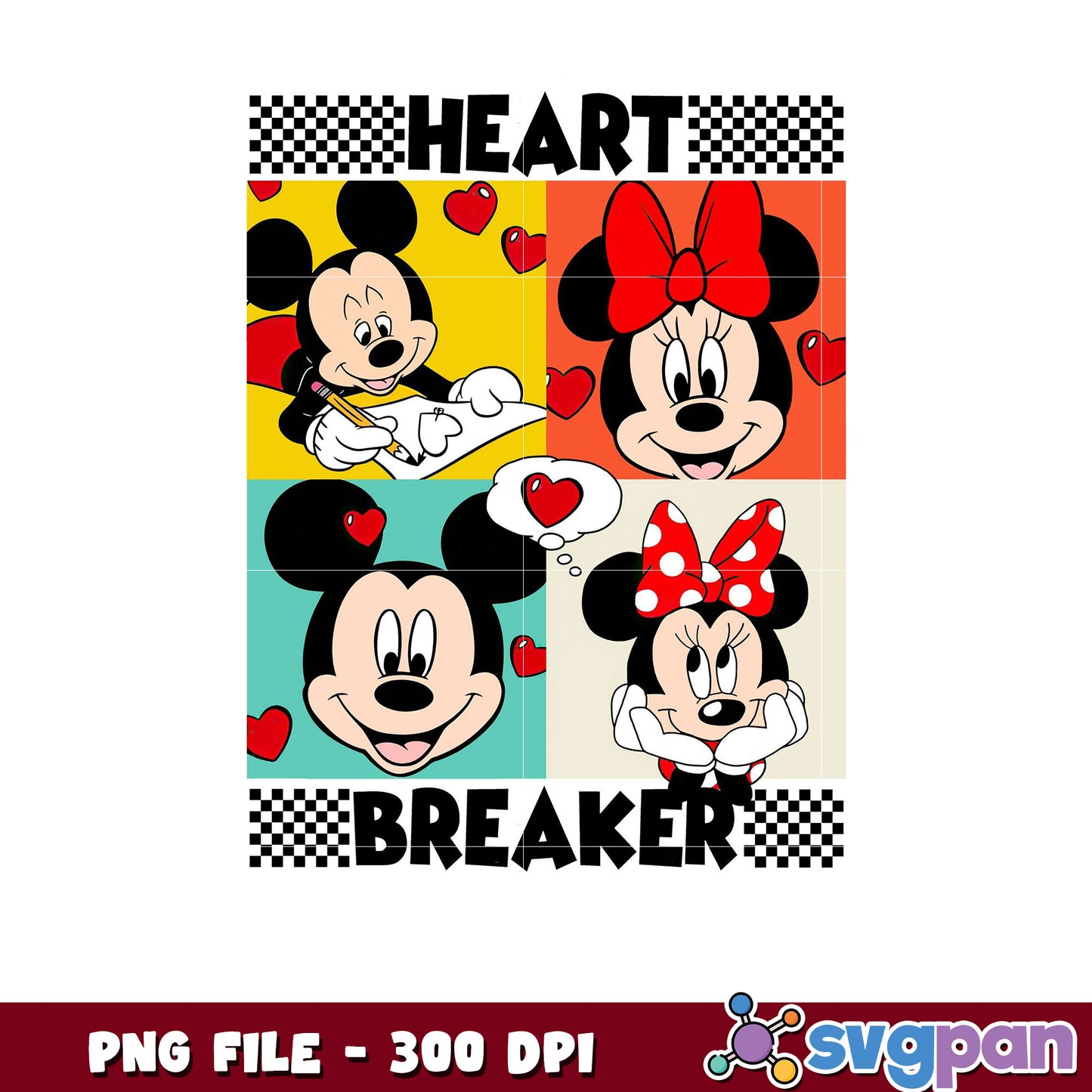Mickey and Minnie Heart Breaker PNG File 300 DPI, Cute Design