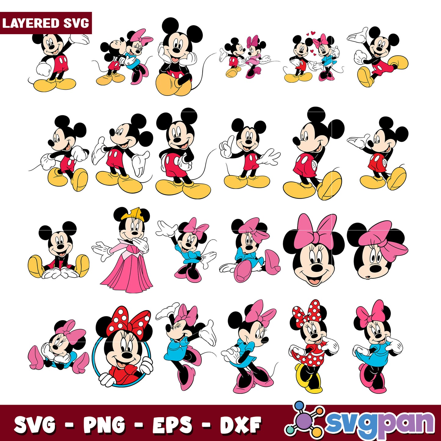 Mickey and Minnie Mouse Bundle SVG Clipart Set