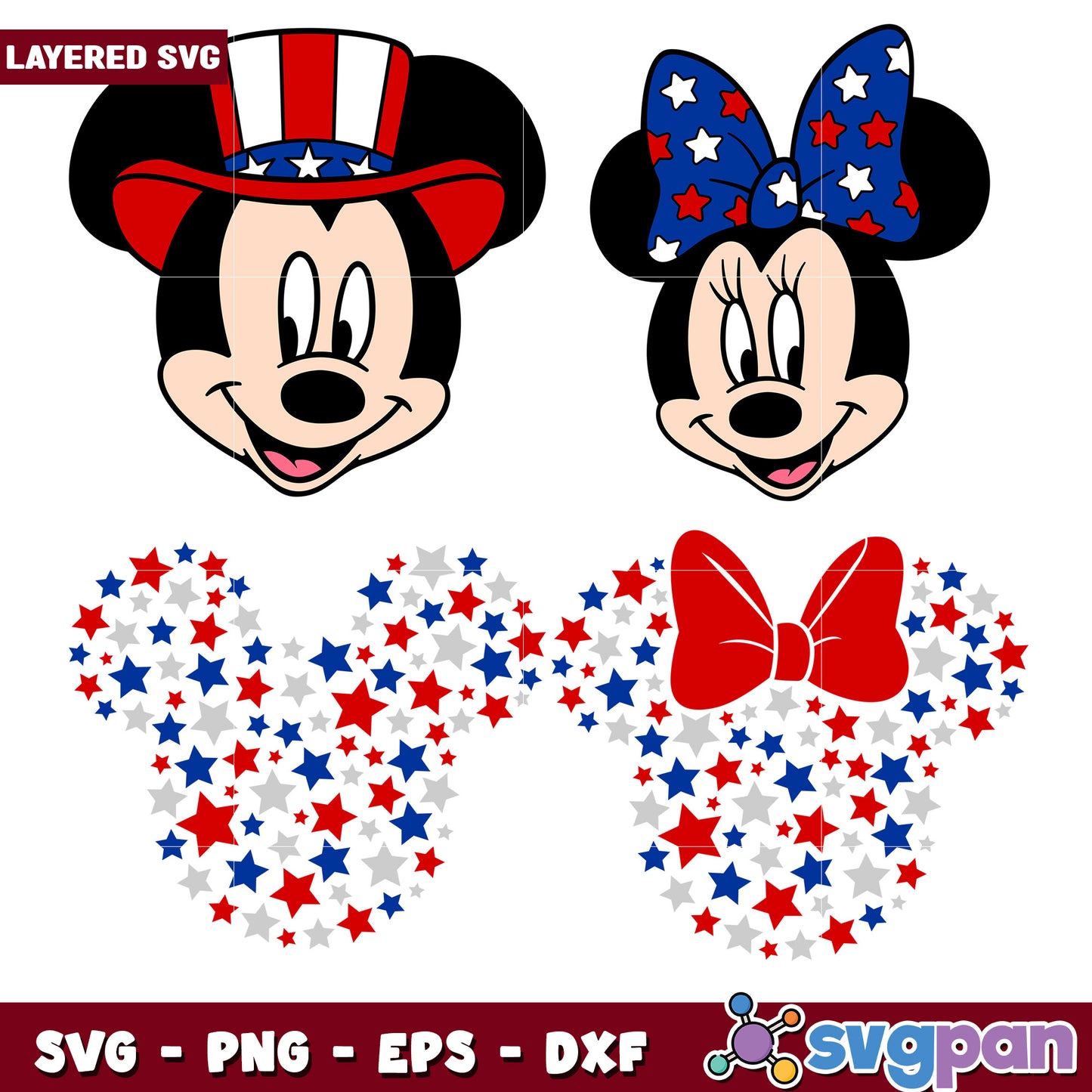 Mickey and Minnie Patriotic SVG Bundle for Crafts