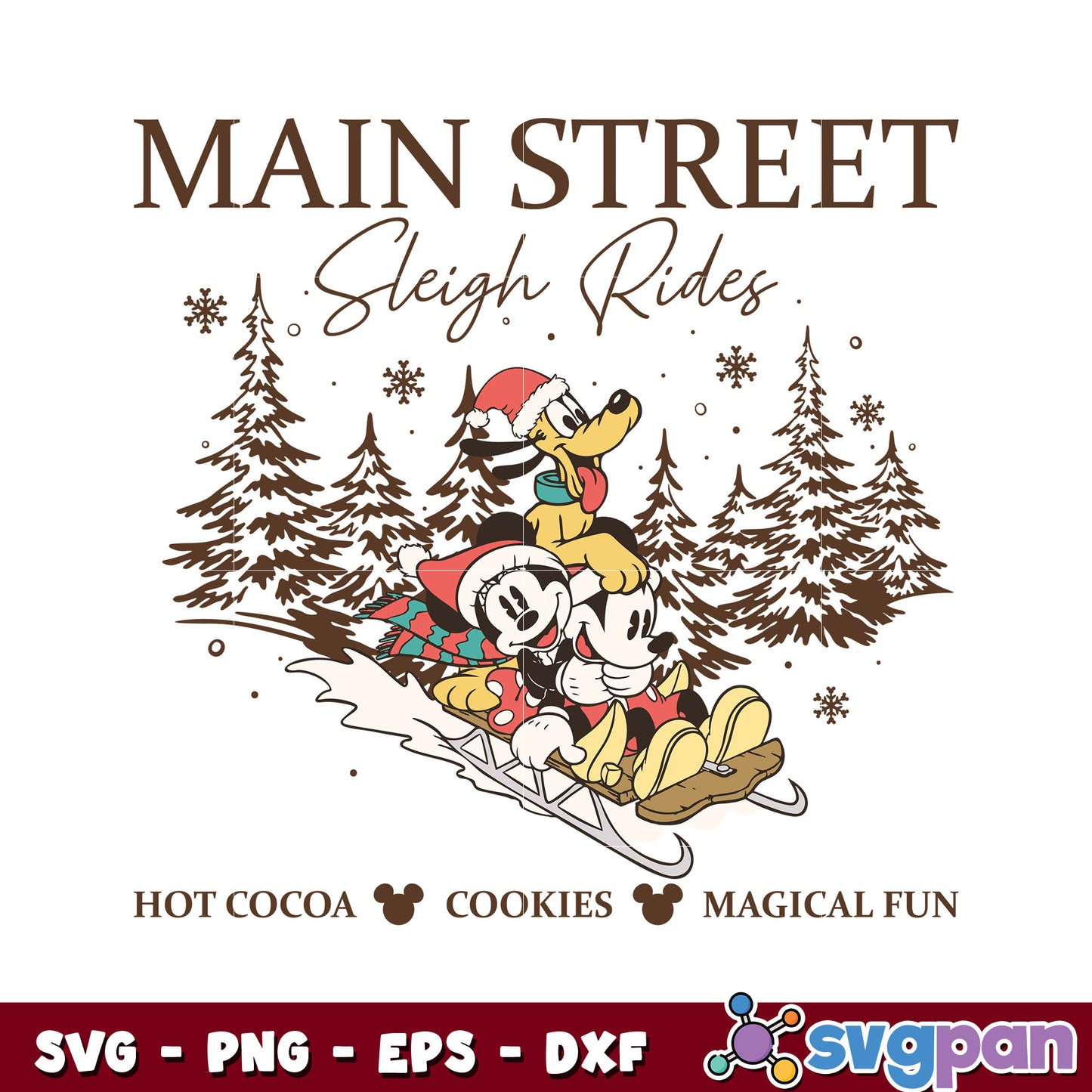 Mickey and friends main street sleigh rides svg, mickey mouse christmas tree svg