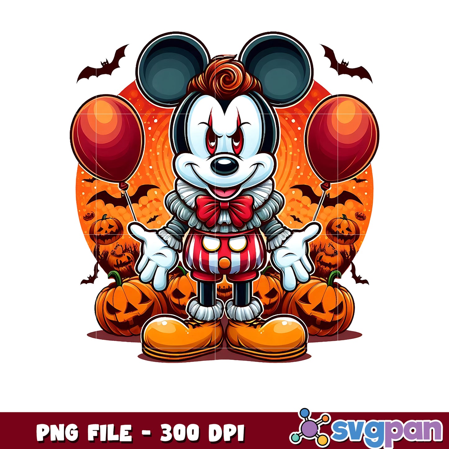 Mickey clown halloween png, happy halloween png, halloween decor png