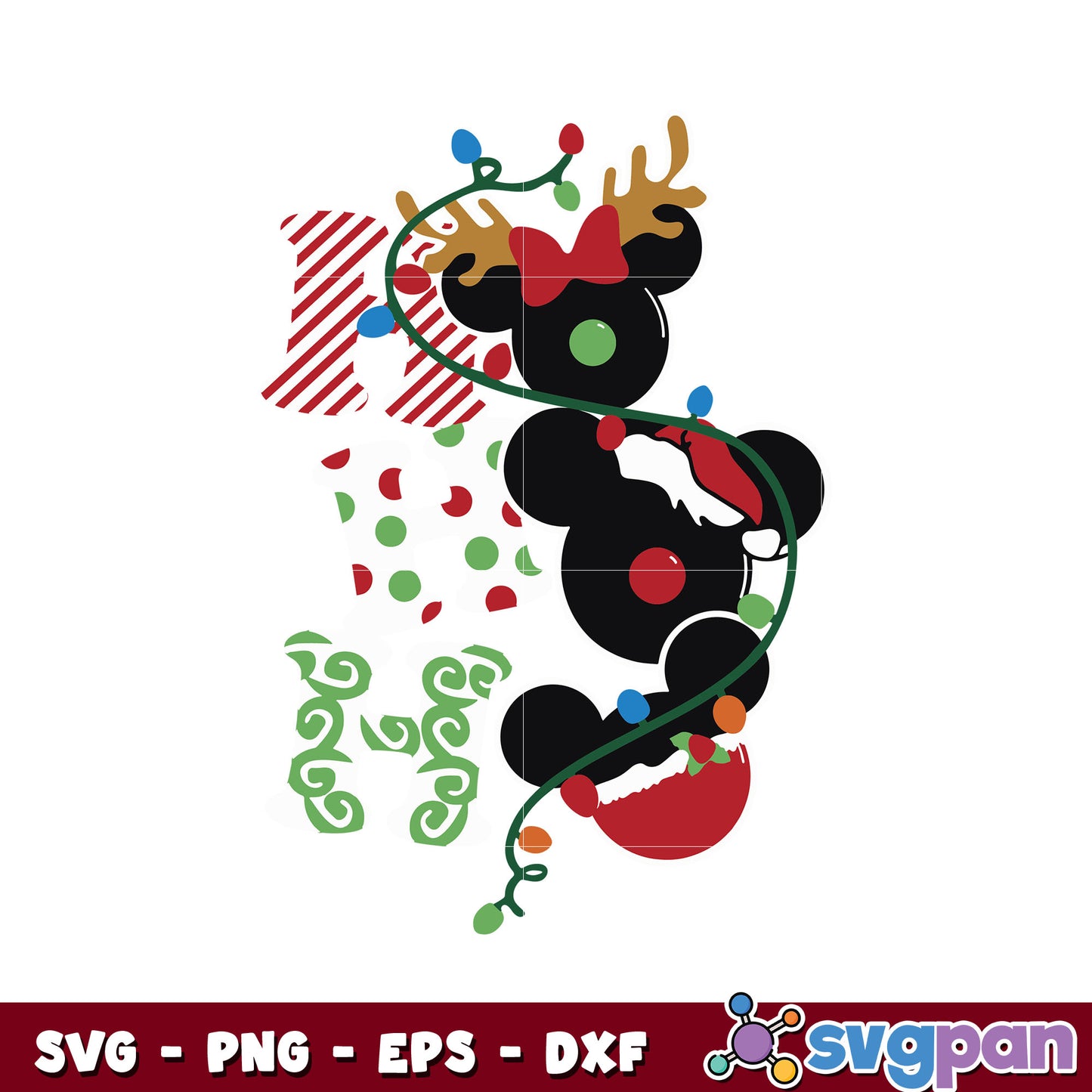 Mickey mouse hohoho lights christmas hat svg, mickey head christmas svg