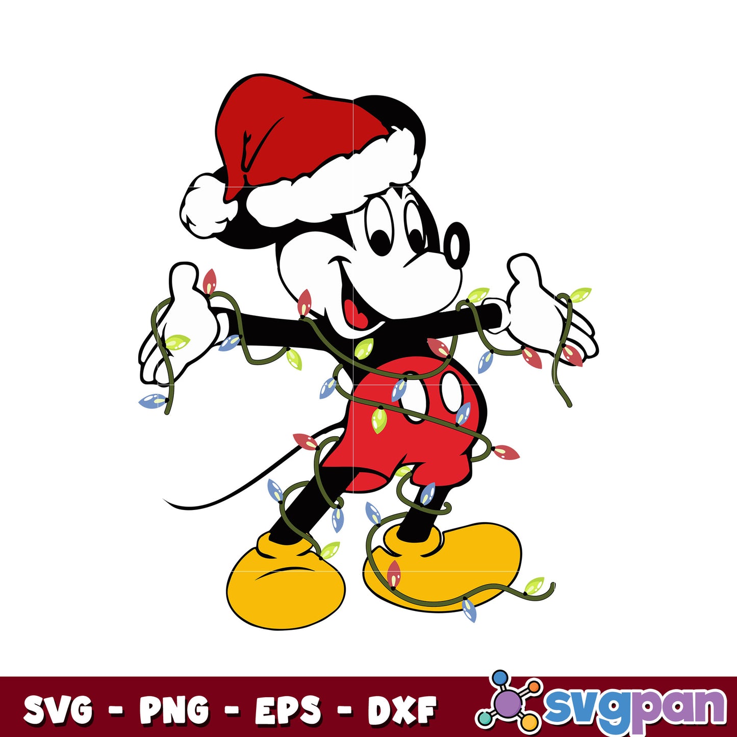 Mickey mouse lights christmas svg, mickey christmas hat svg