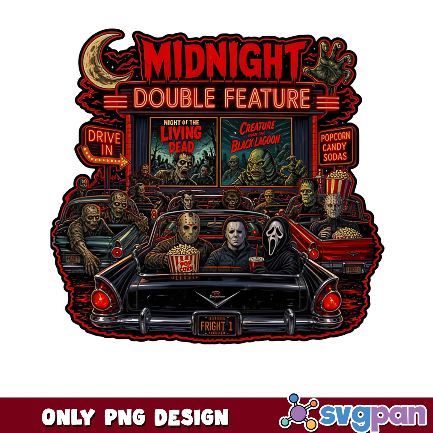 Midnight Double Feature Horror Drive In PNG, Halloween PNG, Horror Movie PNG
