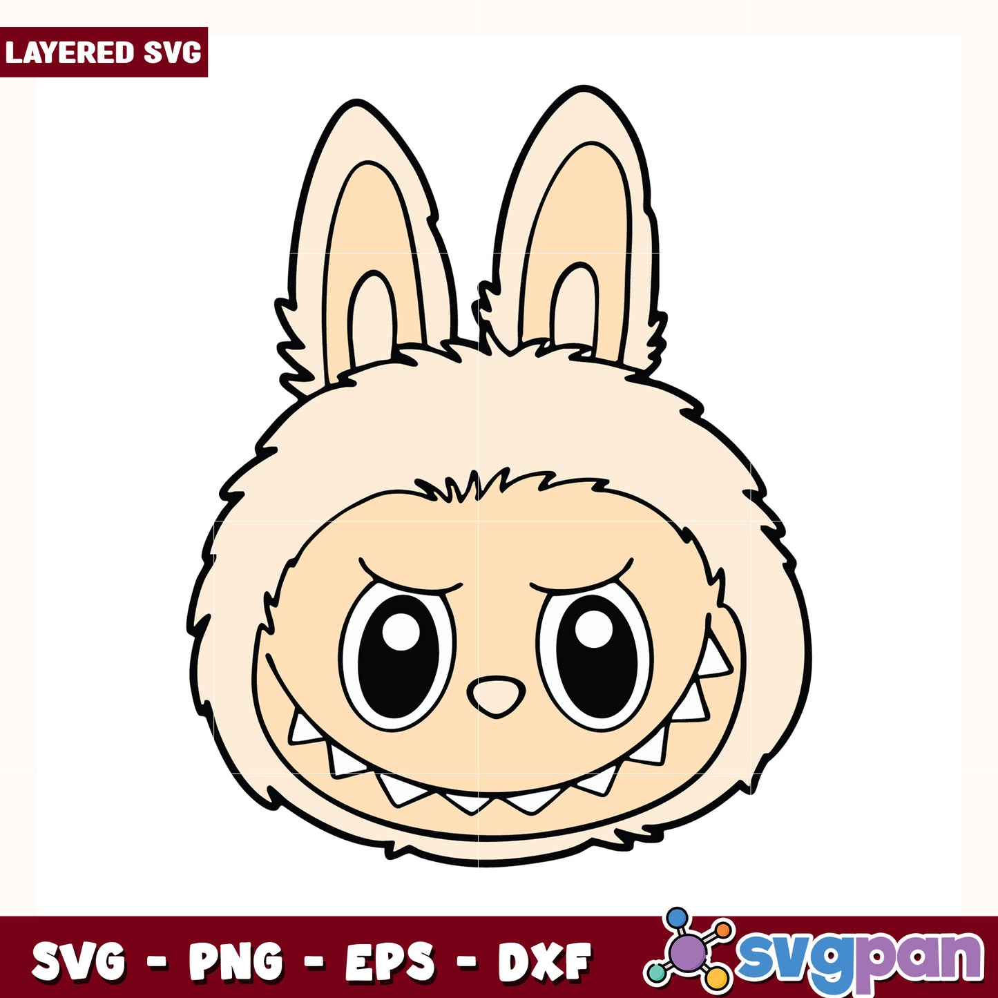 Milk skin labubu head design svg, cute labubu svg, popmart labubu svg