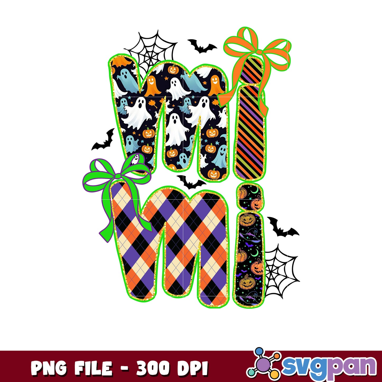 Mimi letters halloween design png, trick or treat png, halloween cartoon png