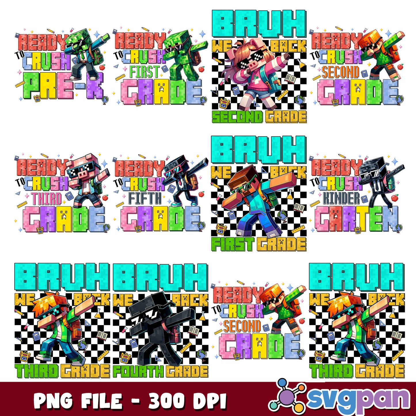 Minecraft school day png bundle, minecraft movie png, school days png