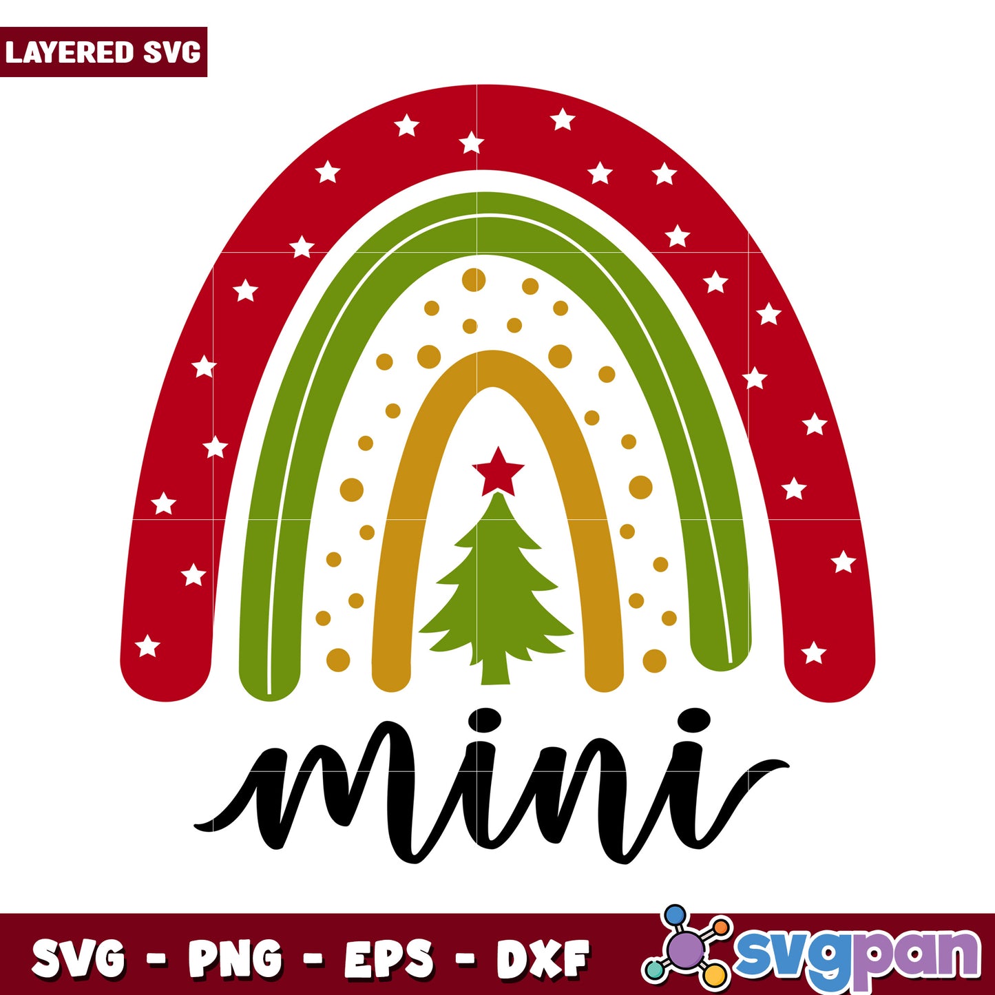 Mini Rainbow with Christmas Tree SVG Design, Perfect for Crafts