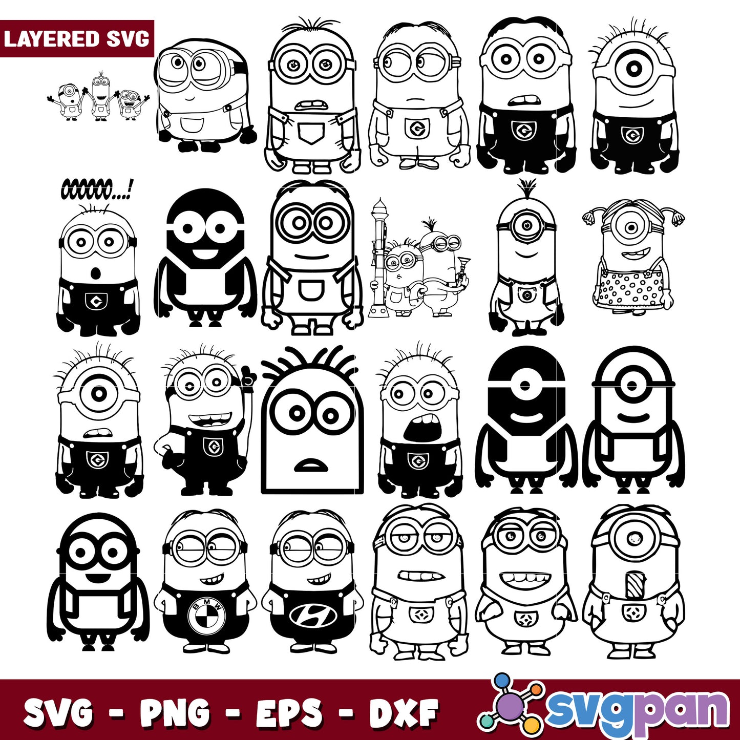 Minions SVG Bundle 20 Layered Designs