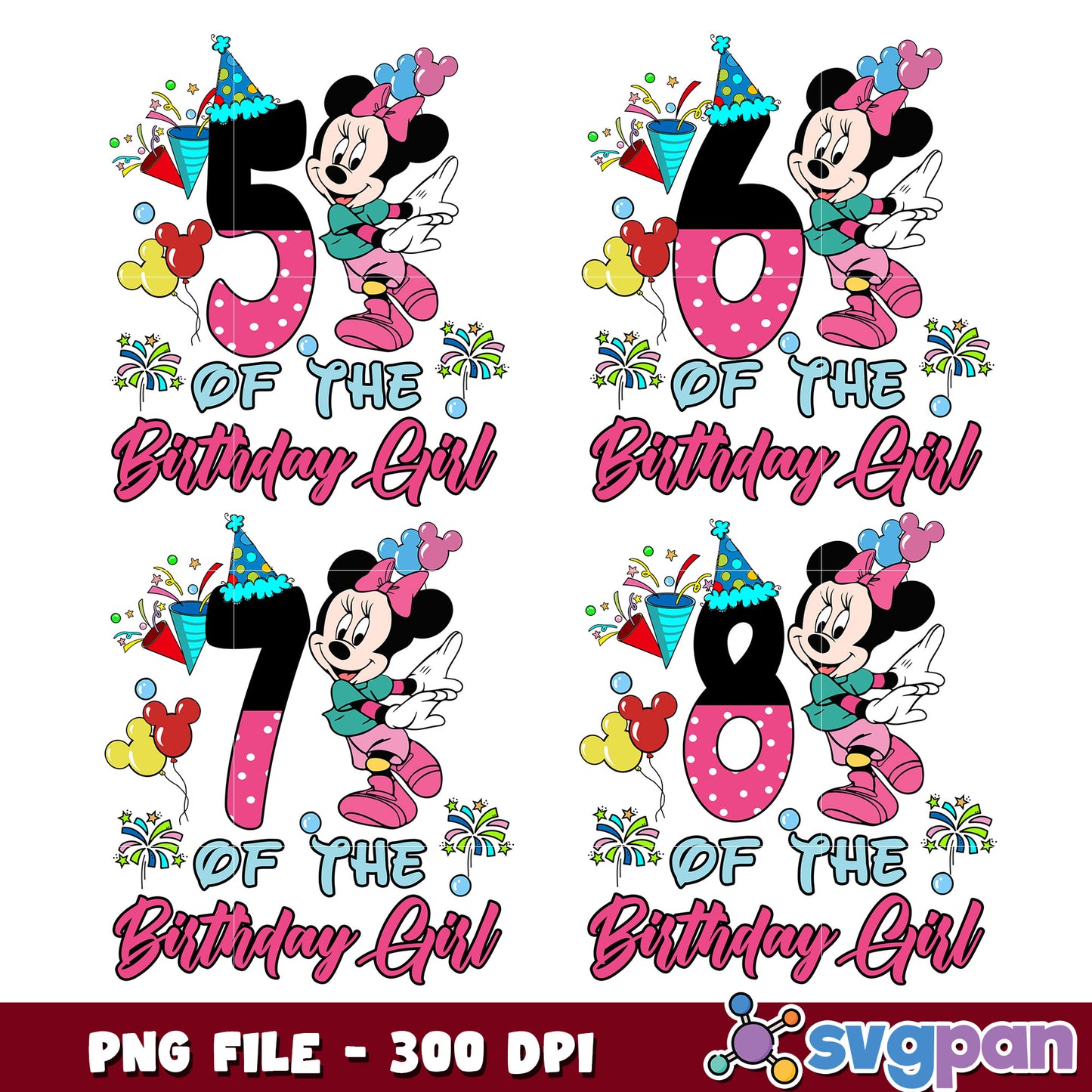 Minnie Mouse Birthday Girl PNG Bundle 5-8