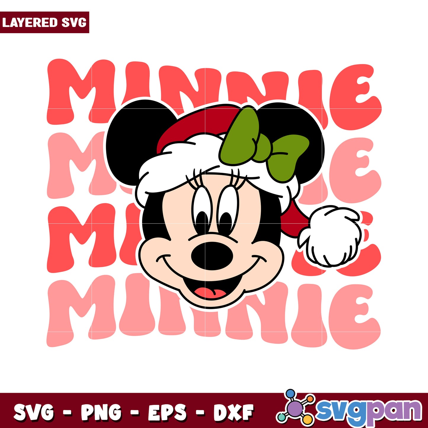 Minnie Mouse layered SVG design for Christmas projects, cute holiday art