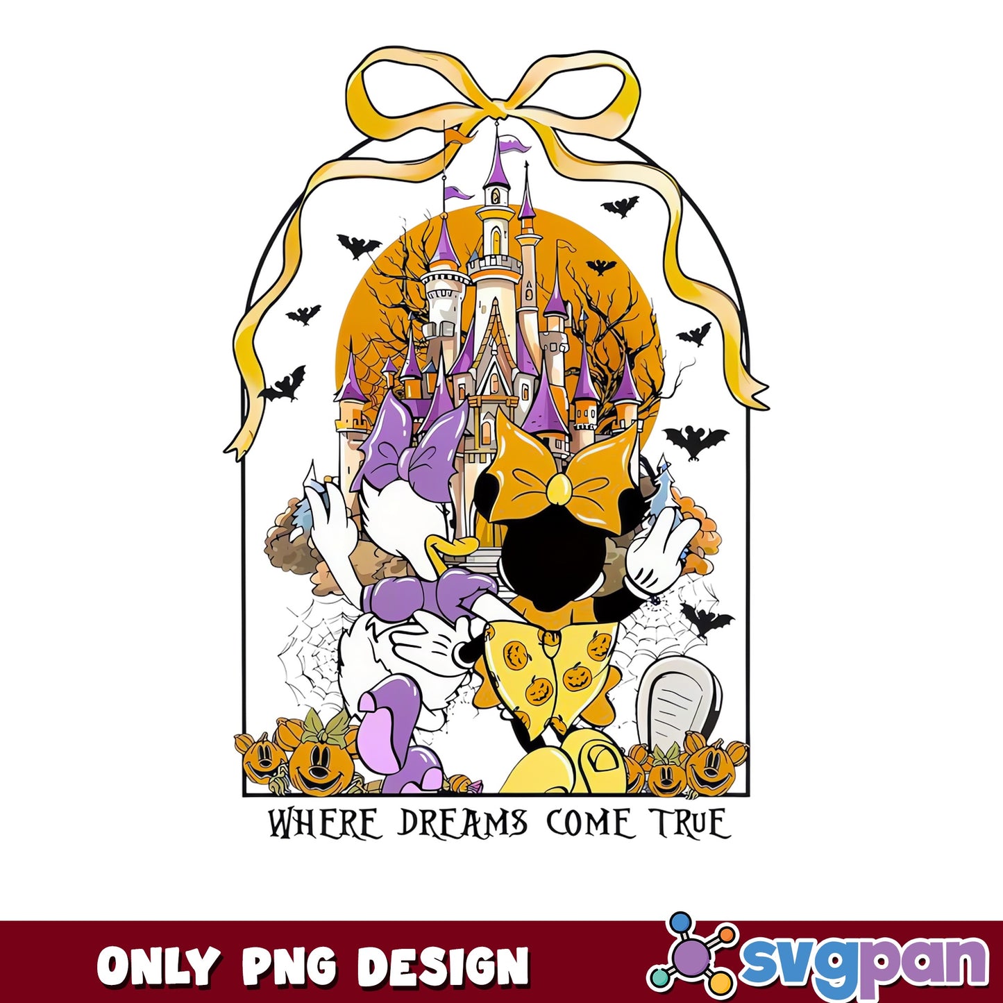 Minnie Daisy Duck Halloween Castle Where Dreams Come True PNG, Bow