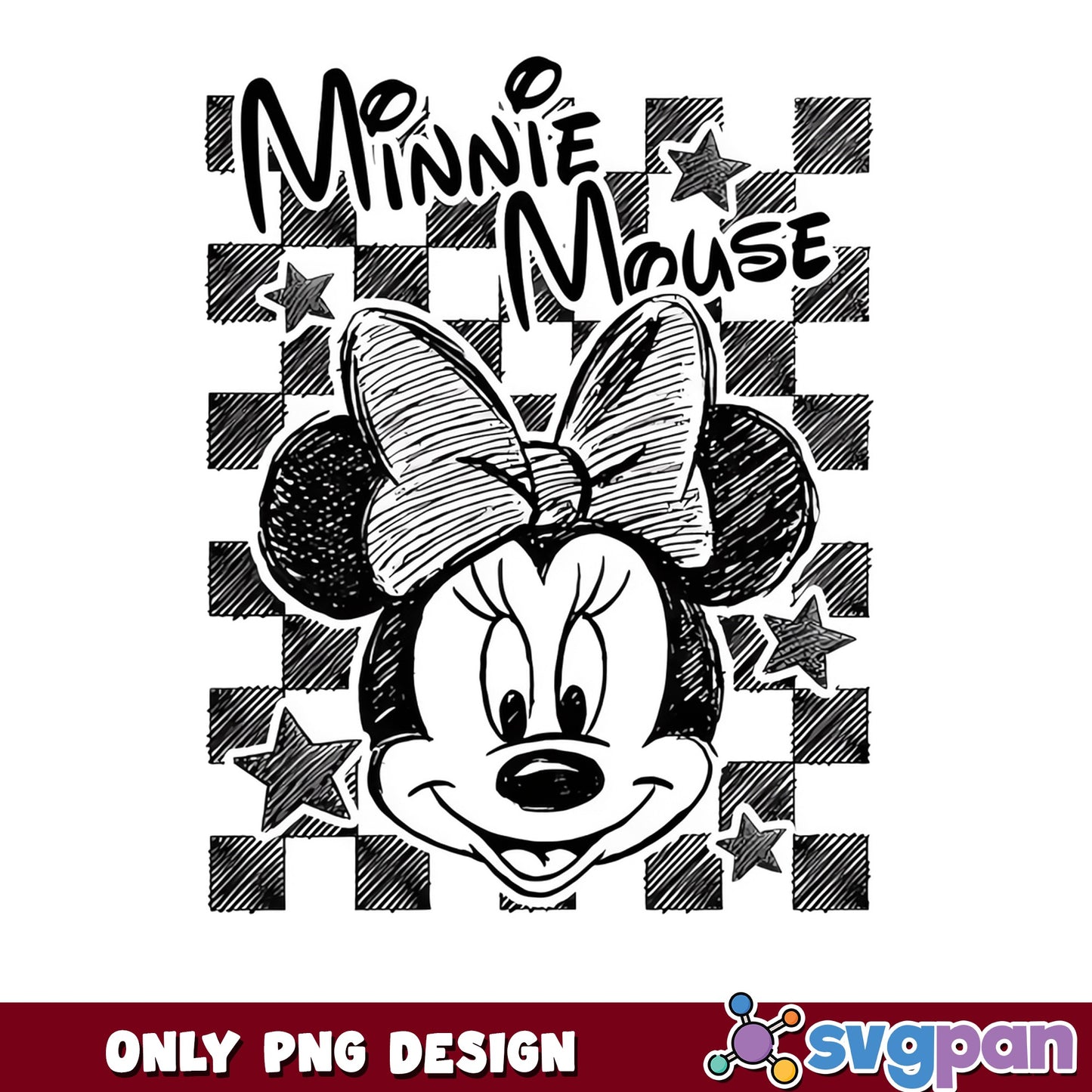 Minnie Mouse Checkered PNG, Disney Retro Sketch PNG, Mickey Mouse PNG