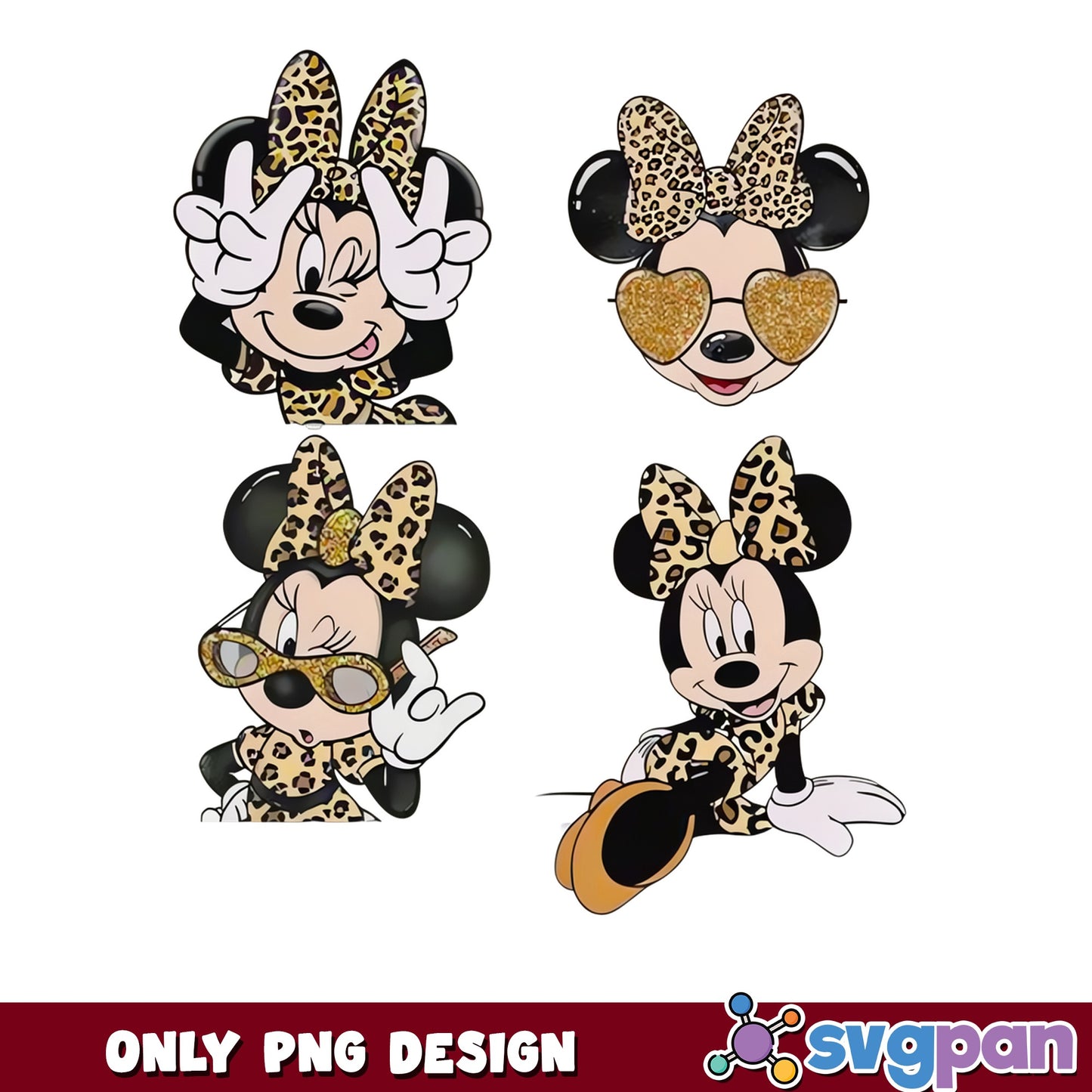 Minnie Mouse Leopard Print PNG Bundle, Disney PNG, Cheetah PNG