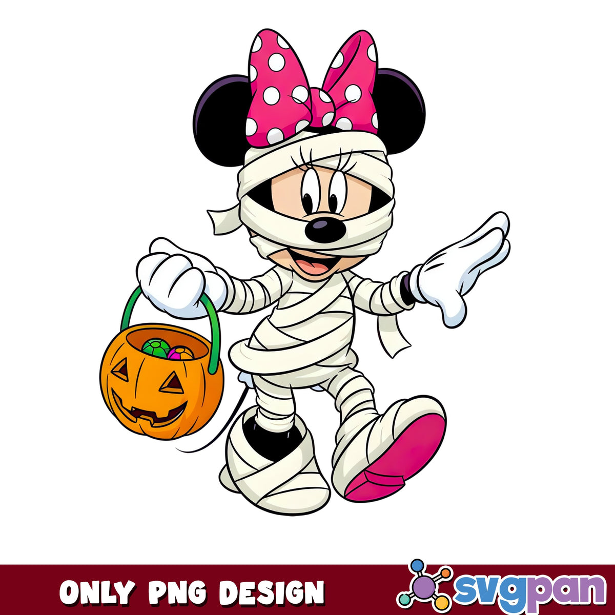Minnie Mouse Mummy Halloween PNG, Trick Or Treat Pumpkin, Disney PNG
