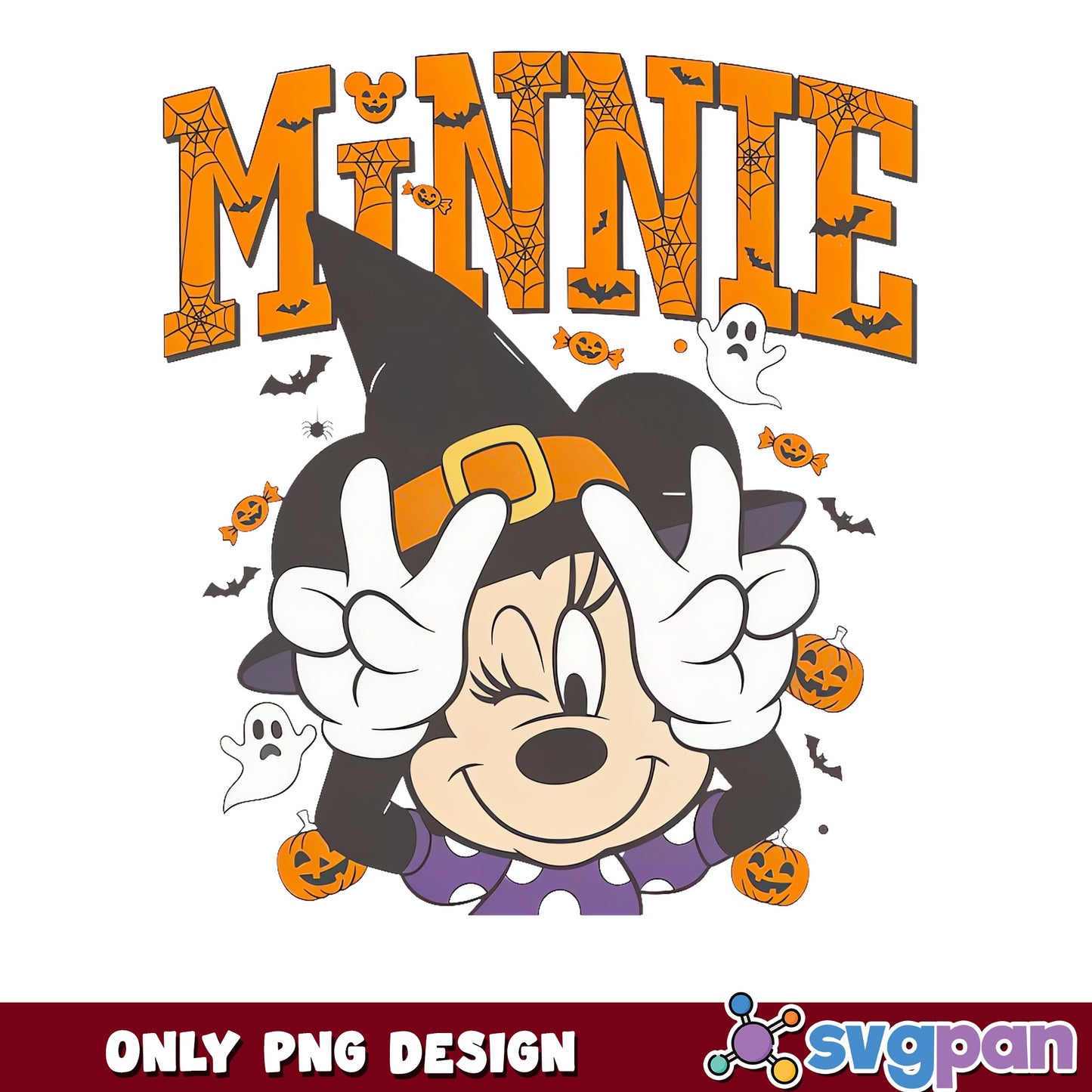 Minnie Mouse Witch Peace Sign Halloween Pumpkin PNG, Disney, PNG
