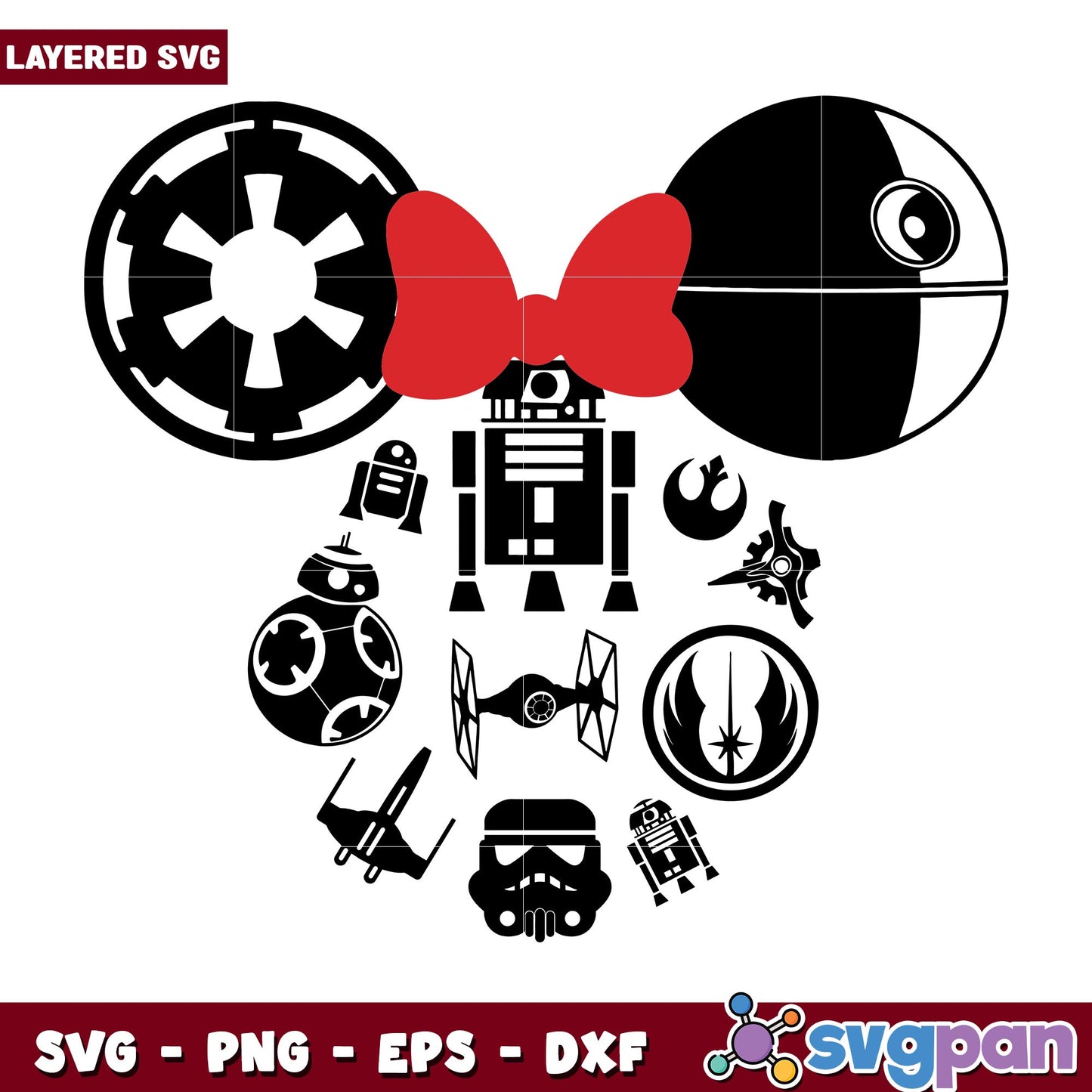 Minnie head star wars svg, Disney characters svg, Digital Download