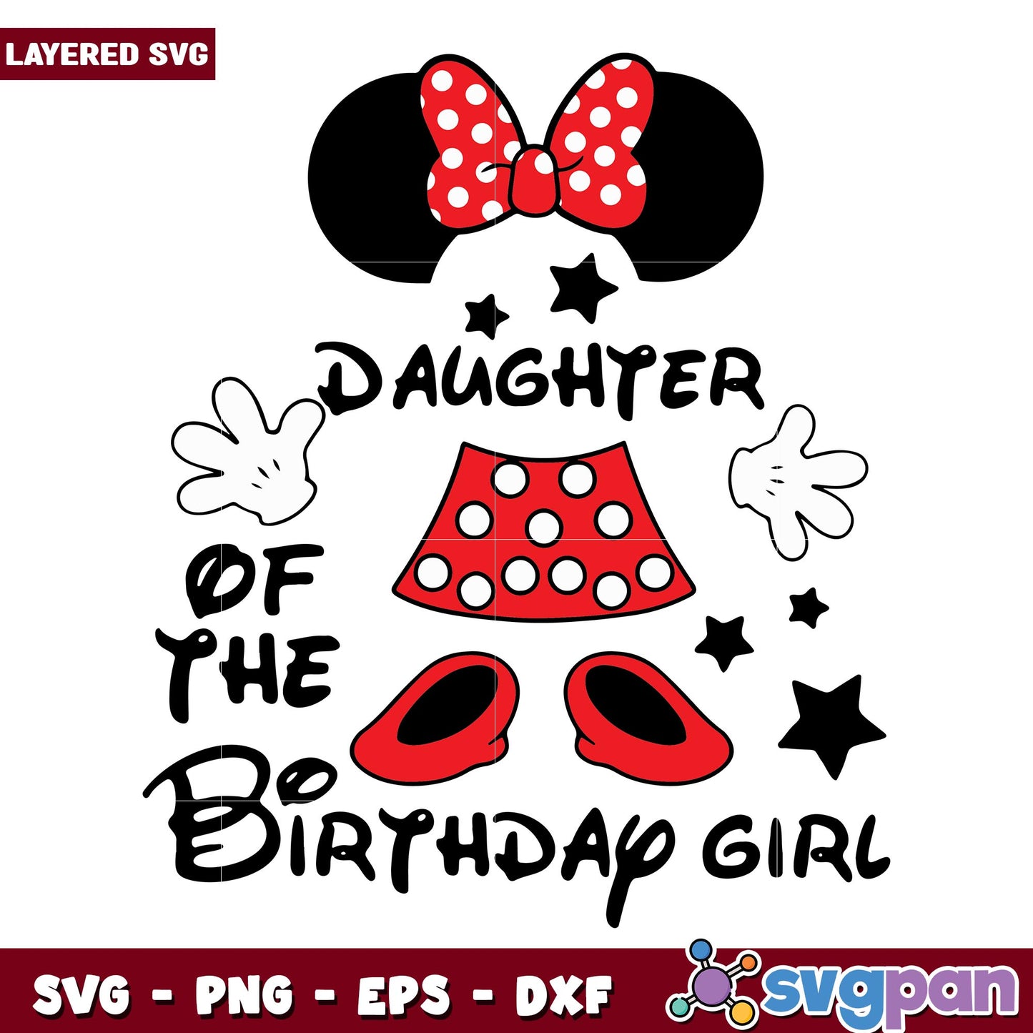 Minnie mouse Daughter of the birthday girl svg, Disney characters svg, Digital Download