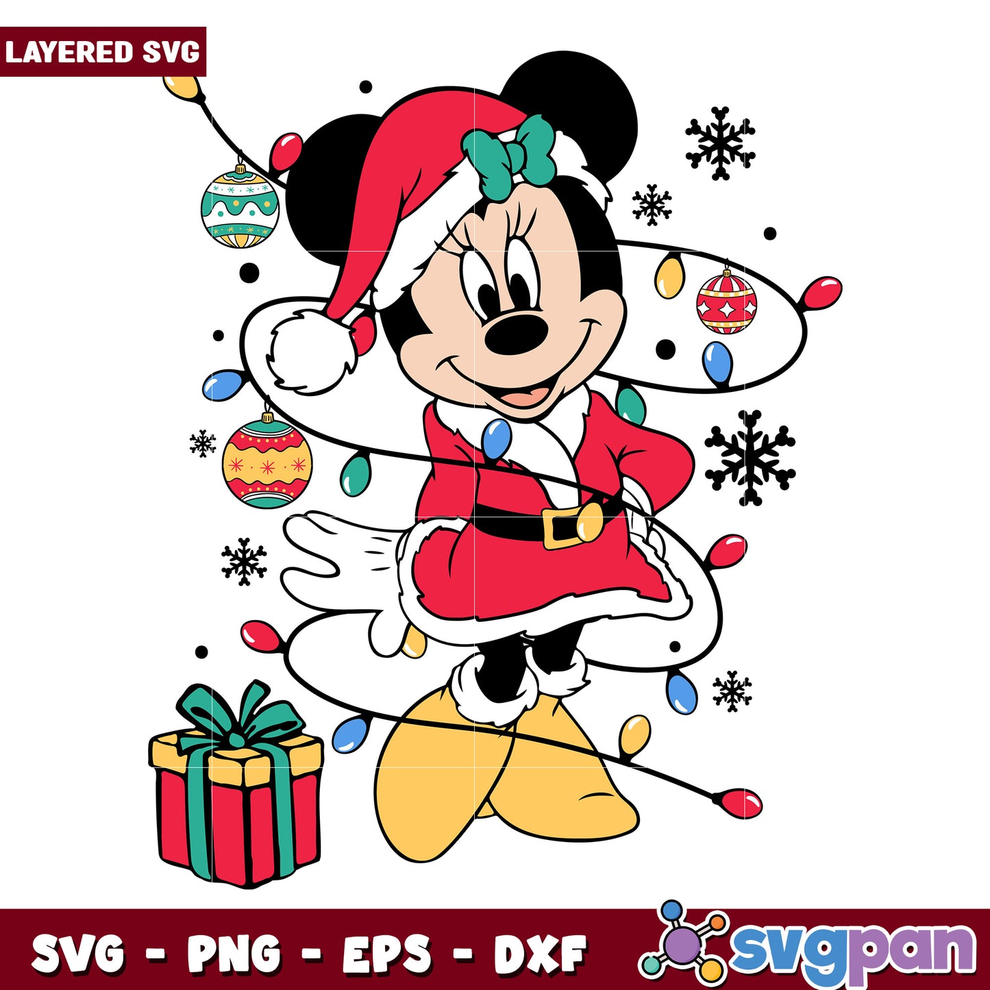 Minnie christmas svg, christmas lights svg, cartoon svg