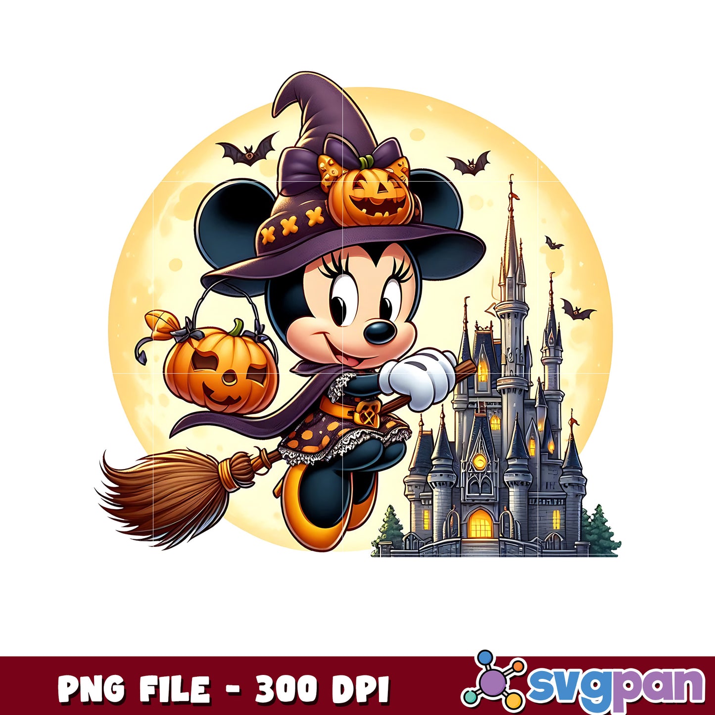 Minnie mouse witch png, happy halloween png, halloween decor png