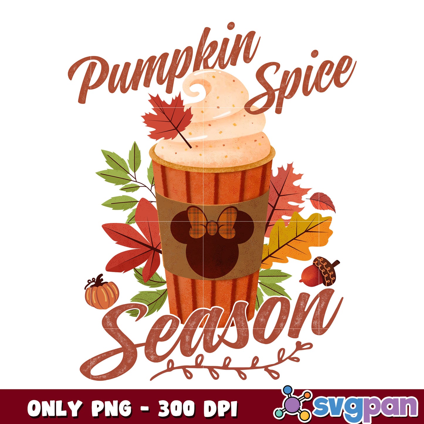 Minnie pumpkin season coffee png, minnie png, halloween season png
