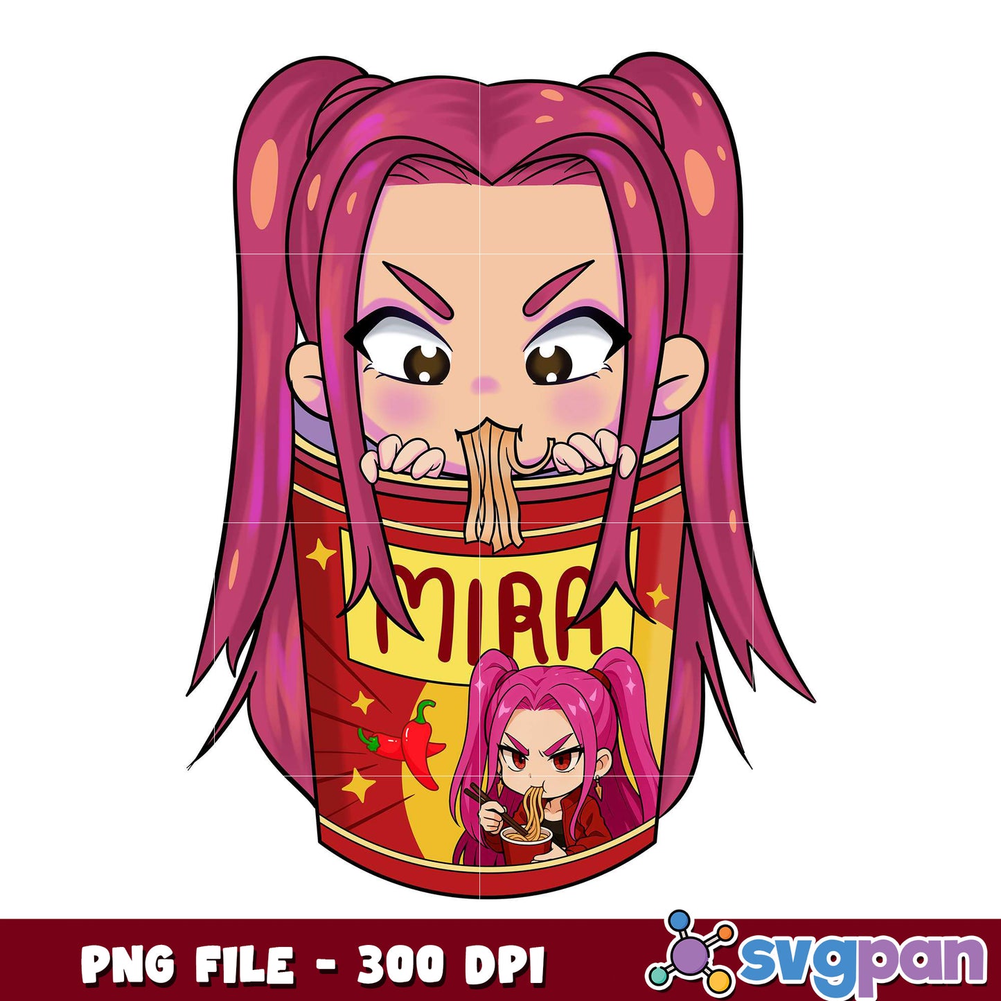 Mira eating rameyeon png, kawaii food png, anime meal png