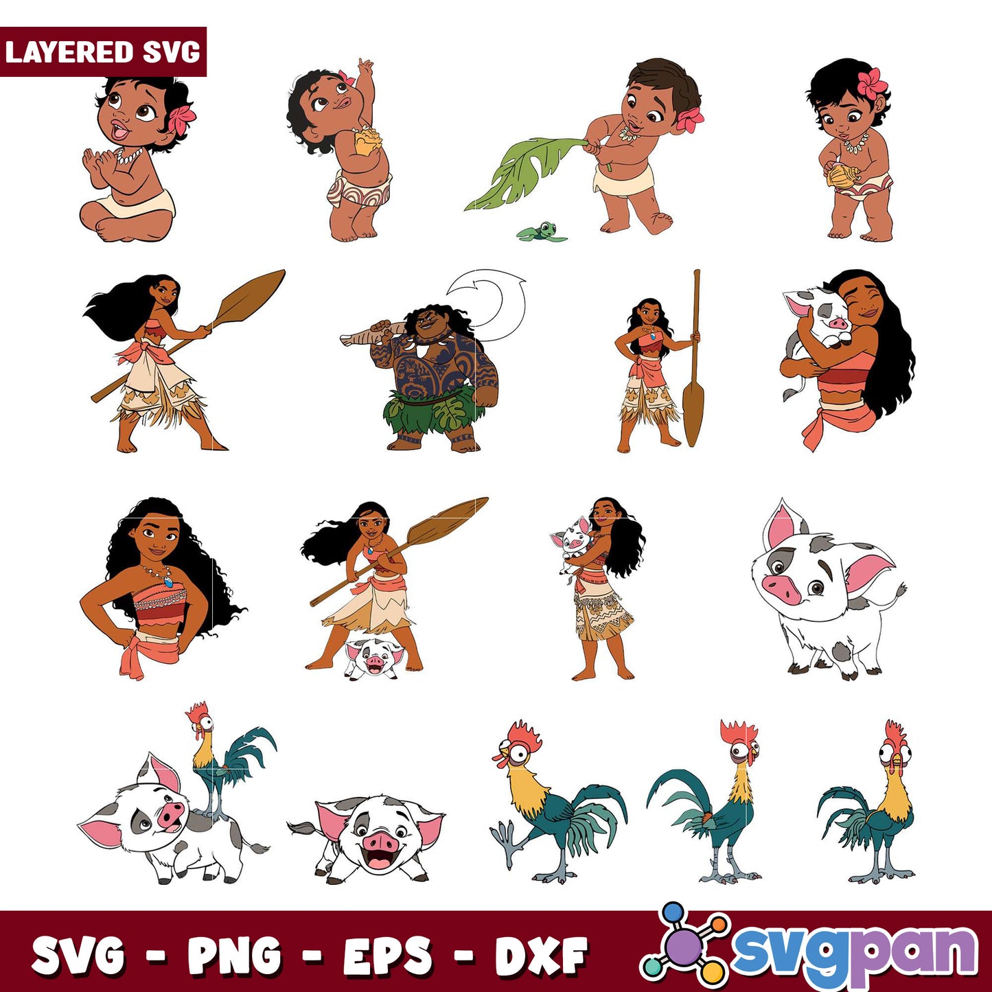 Moana SVG Bundle Layered Characters & Pets