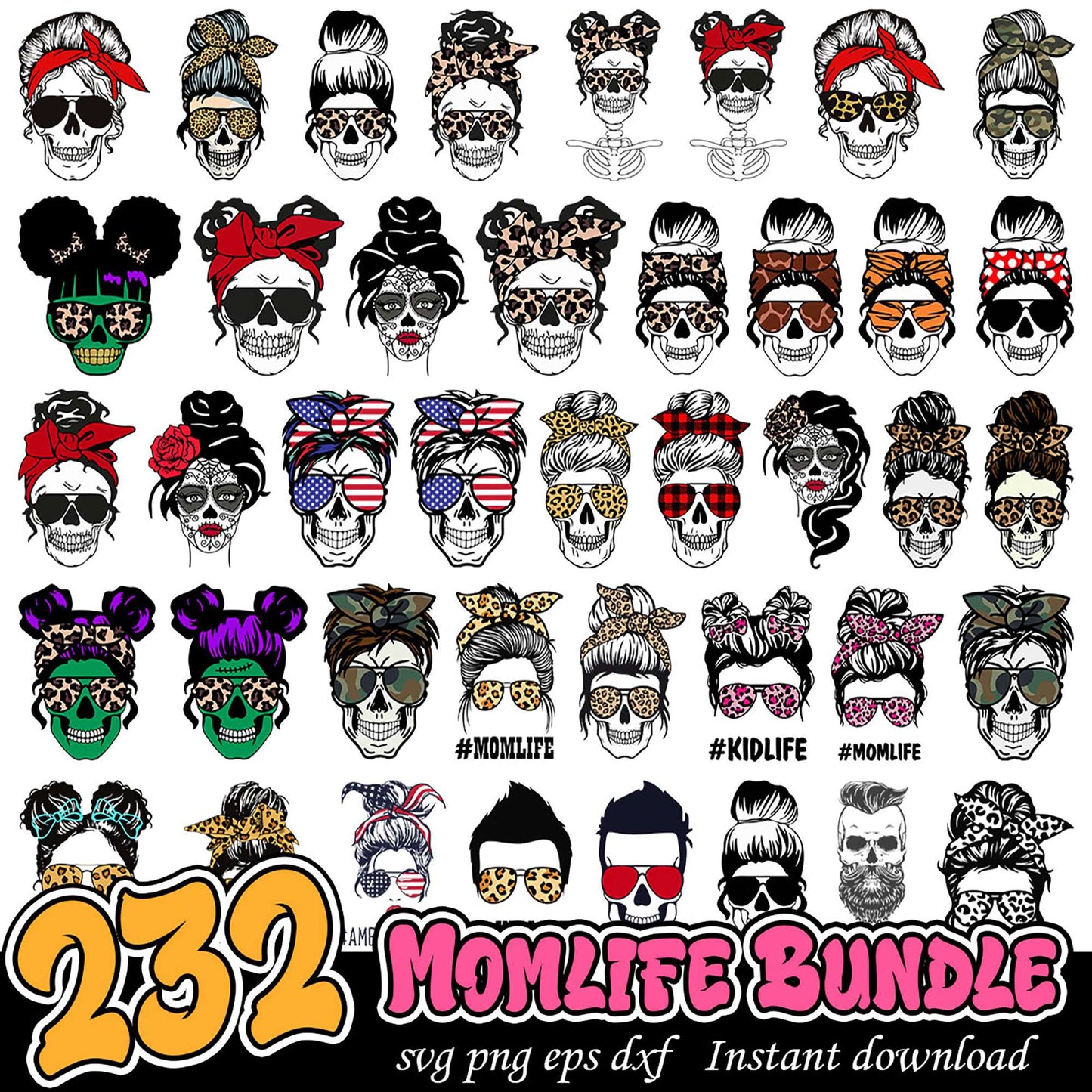 Mom Life Skull SVG Bundle 232 Designs