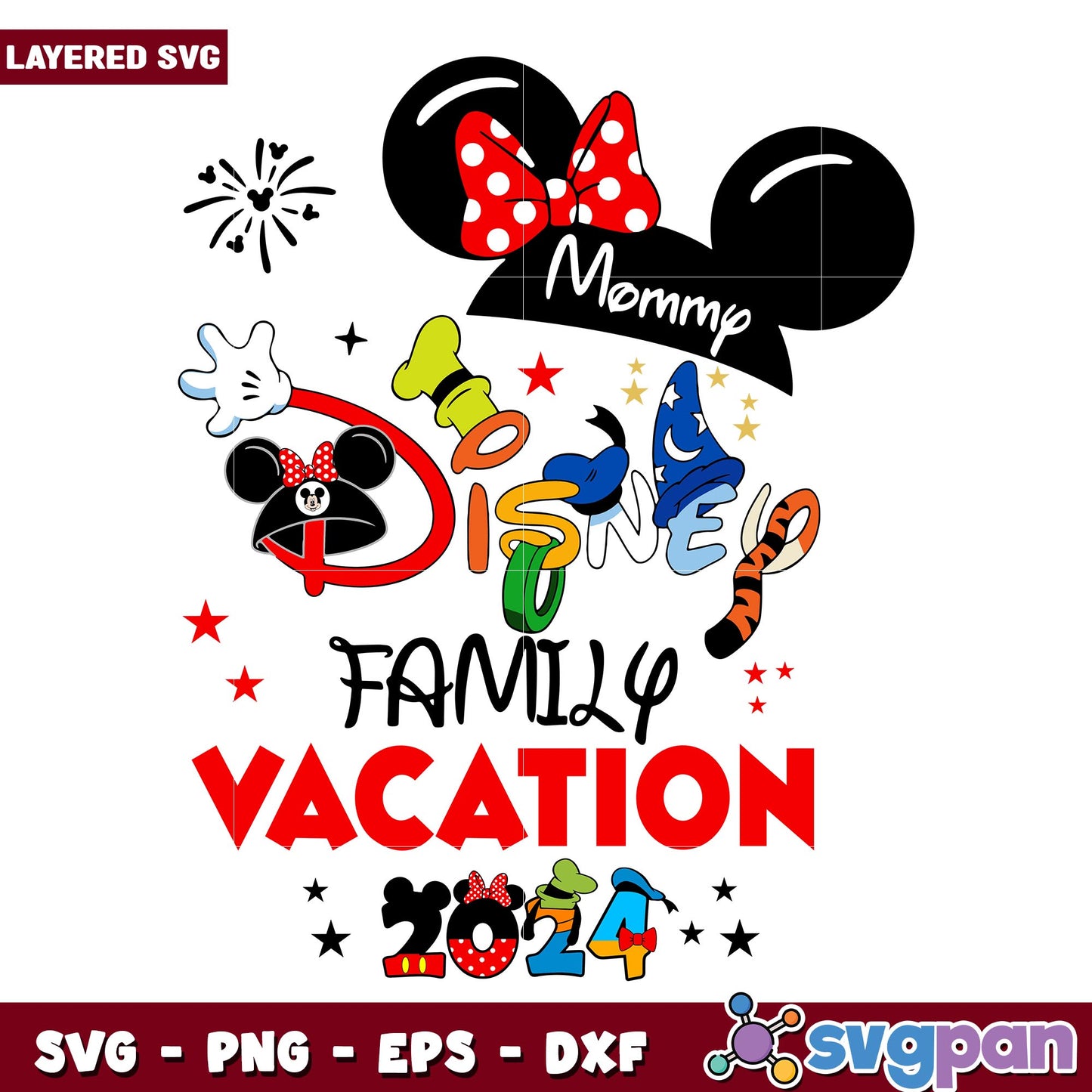 Mommy disney family vacation 2024 svg, Disney characters svg, Digital Download