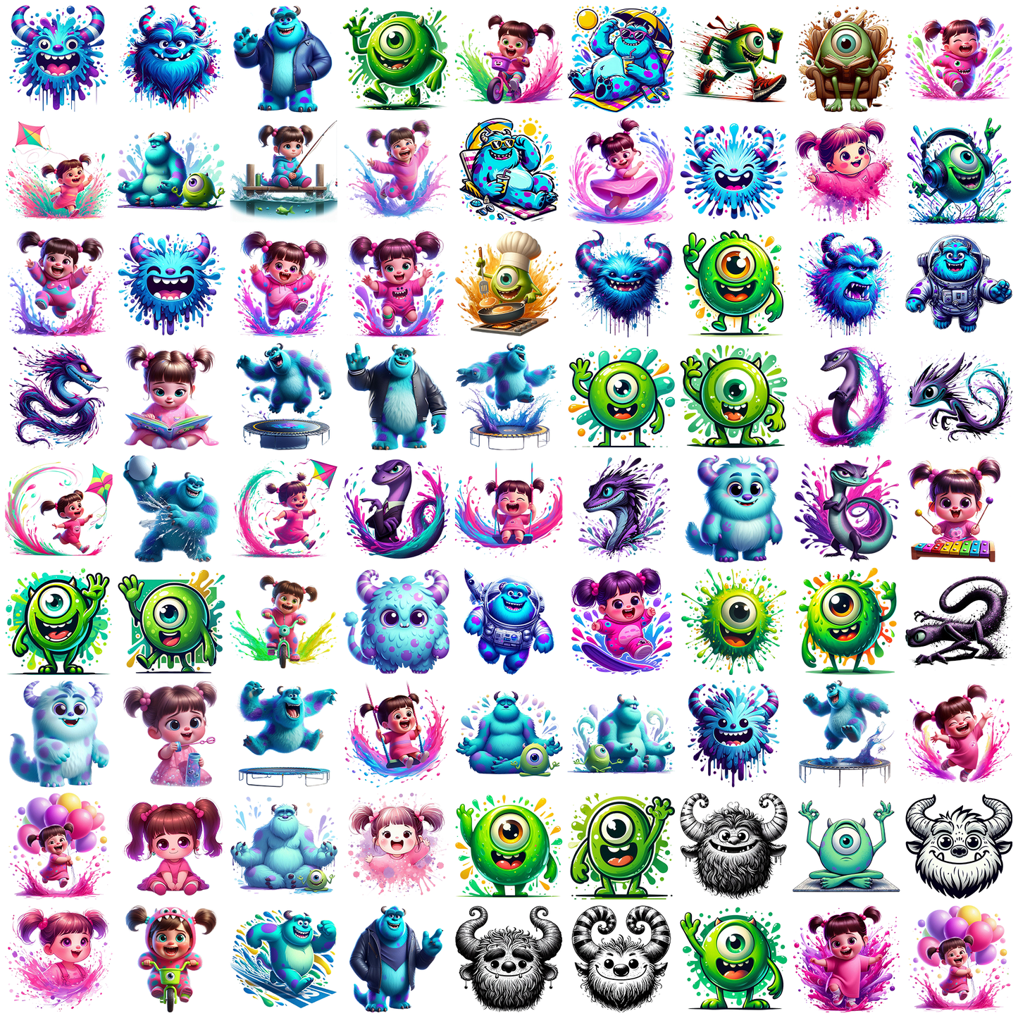 Monster png bundle, monsters inc png, disney characters png